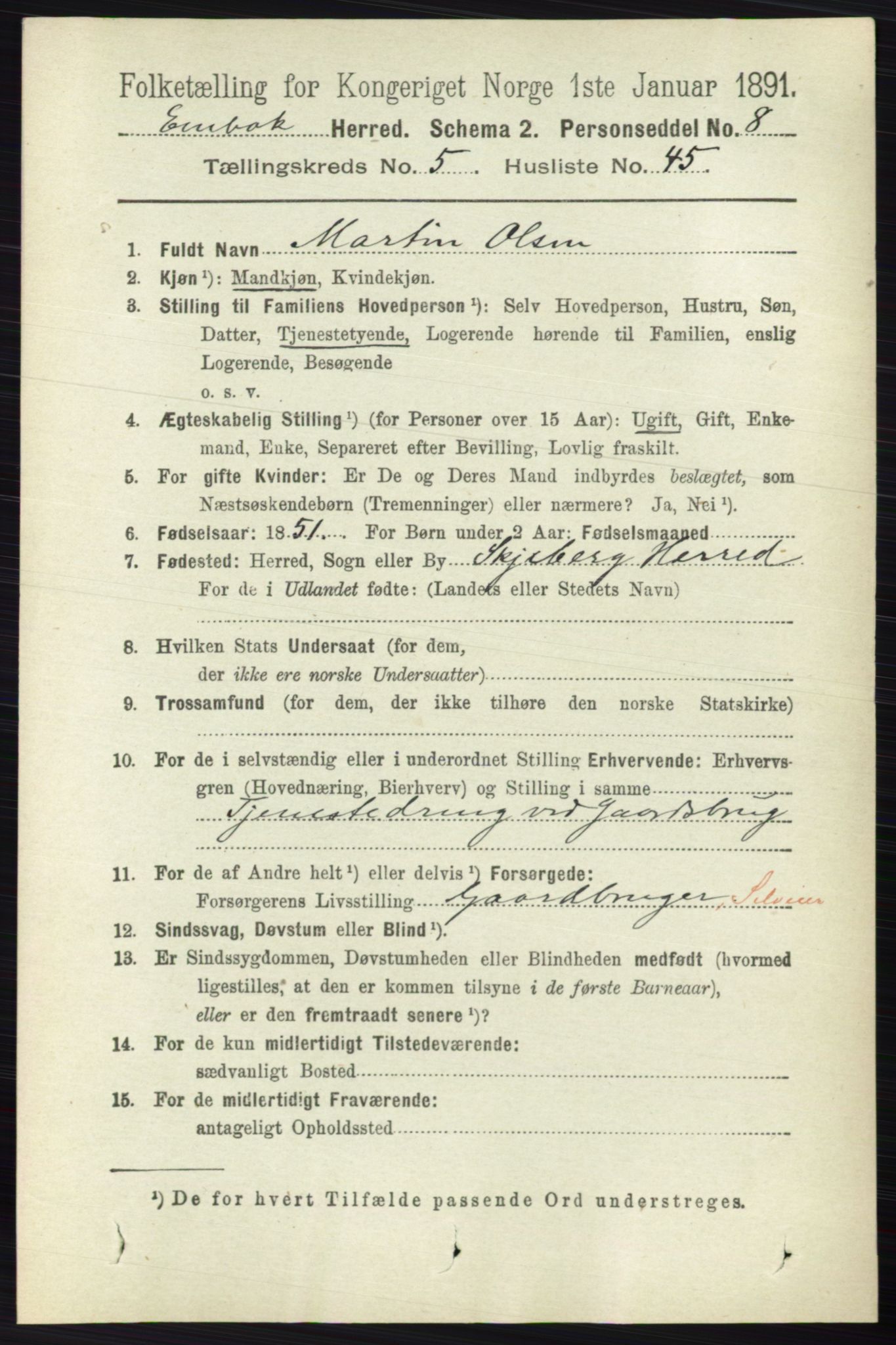 RA, 1891 census for 0229 Enebakk, 1891, p. 2251