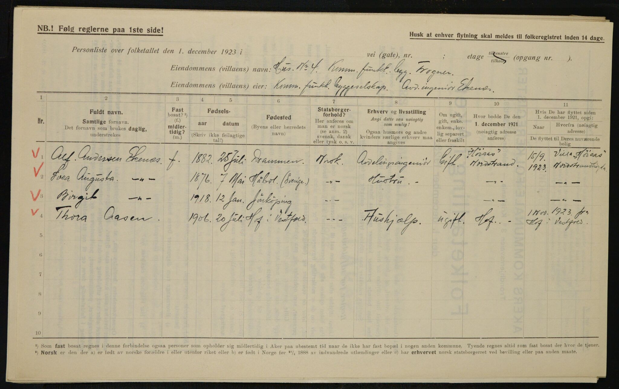 , Municipal Census 1923 for Aker, 1923, p. 9667