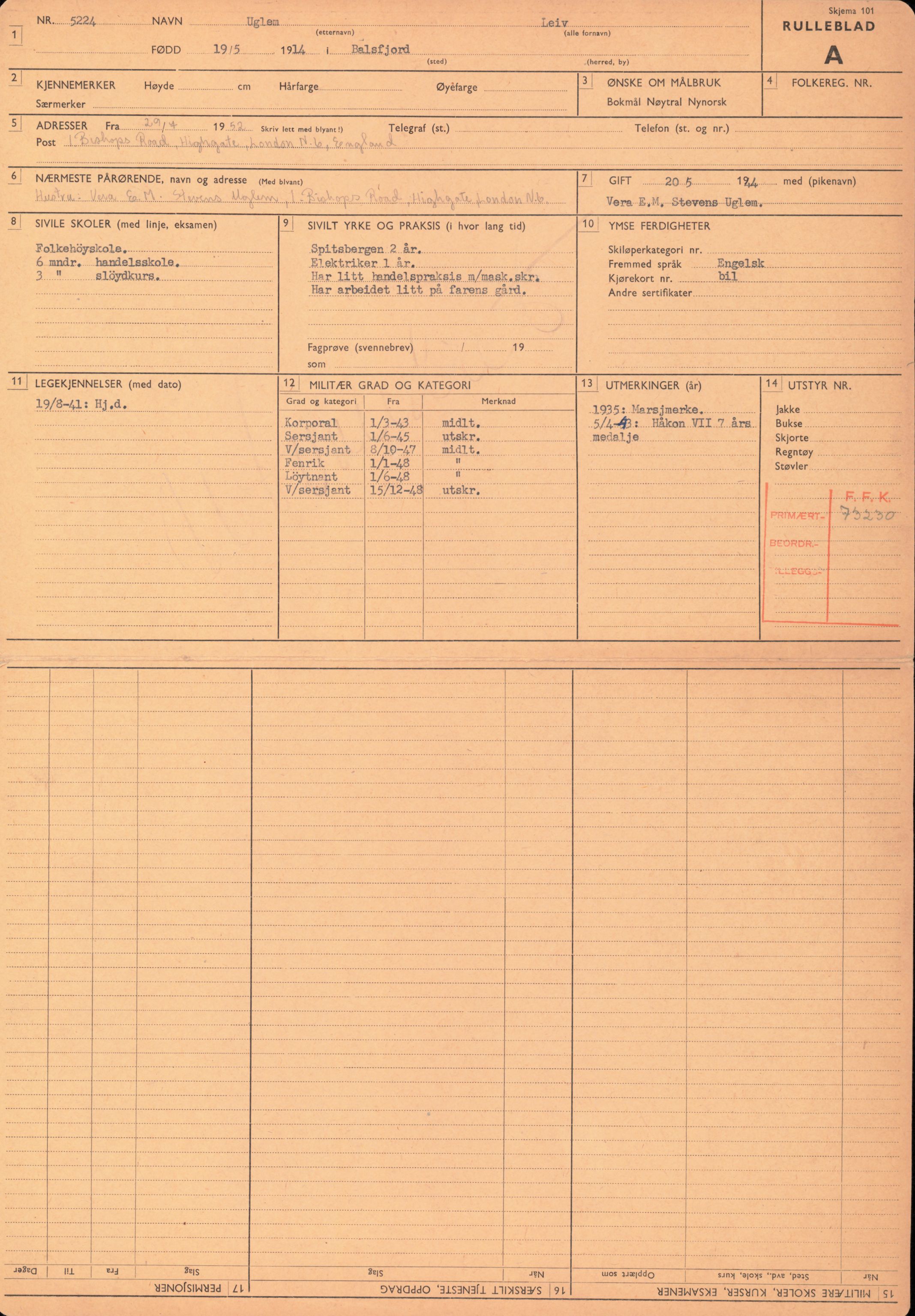 Forsvaret, Forsvarets overkommando/Luftforsvarsstaben, RA/RAFA-4079/P/Pa/L0038: Personellpapirer, 1914, p. 273