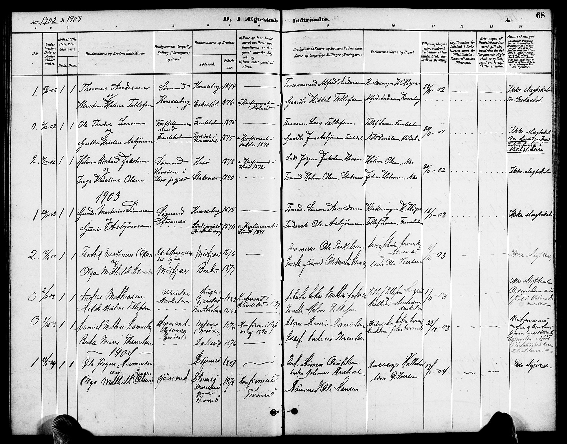 Austre Moland sokneprestkontor, SAK/1111-0001/F/Fb/Fbb/L0002: Parish register (copy) no. B 2, 1894-1918, p. 68