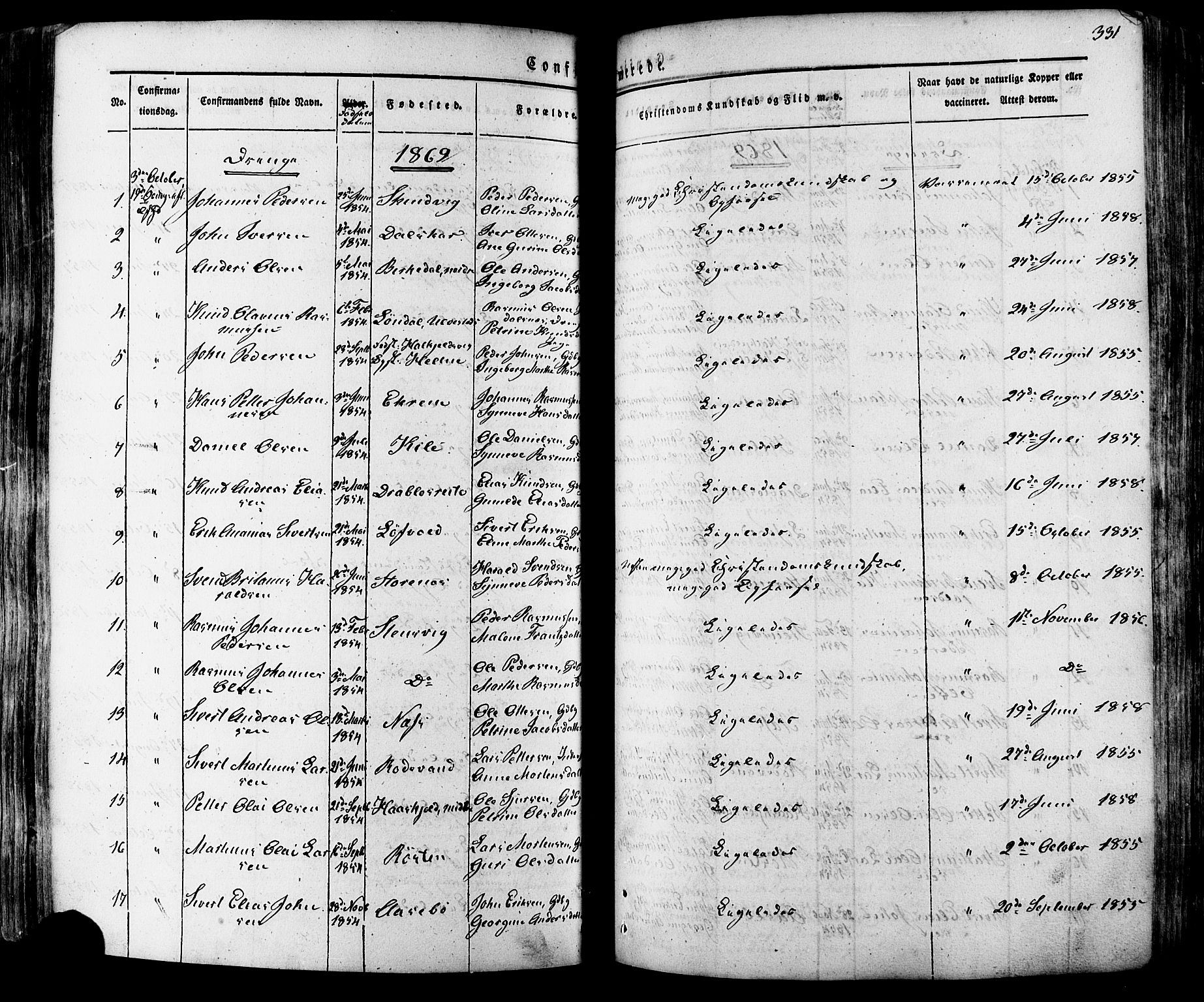 Ministerialprotokoller, klokkerbøker og fødselsregistre - Møre og Romsdal, SAT/A-1454/511/L0140: Parish register (official) no. 511A07, 1851-1878, p. 331