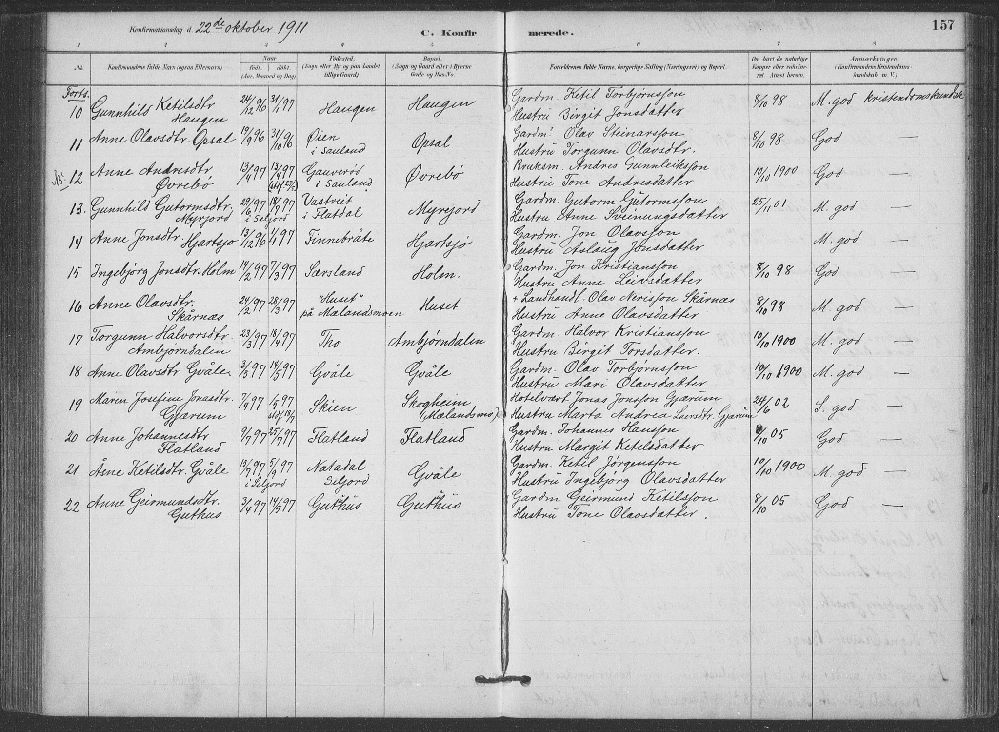Hjartdal kirkebøker, SAKO/A-270/F/Fa/L0010: Parish register (official) no. I 10, 1880-1929, p. 157
