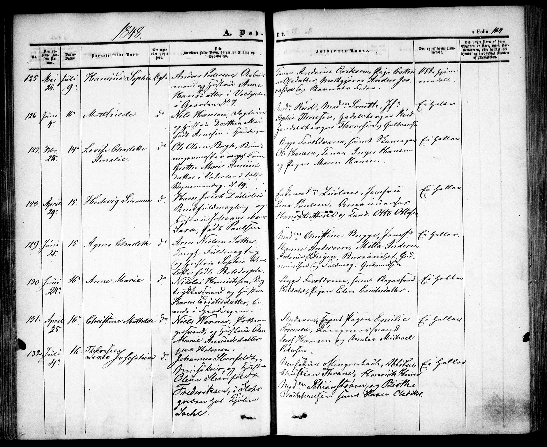 Oslo domkirke Kirkebøker, AV/SAO-A-10752/F/Fa/L0013: Parish register (official) no. 13, 1844-1864, p. 164