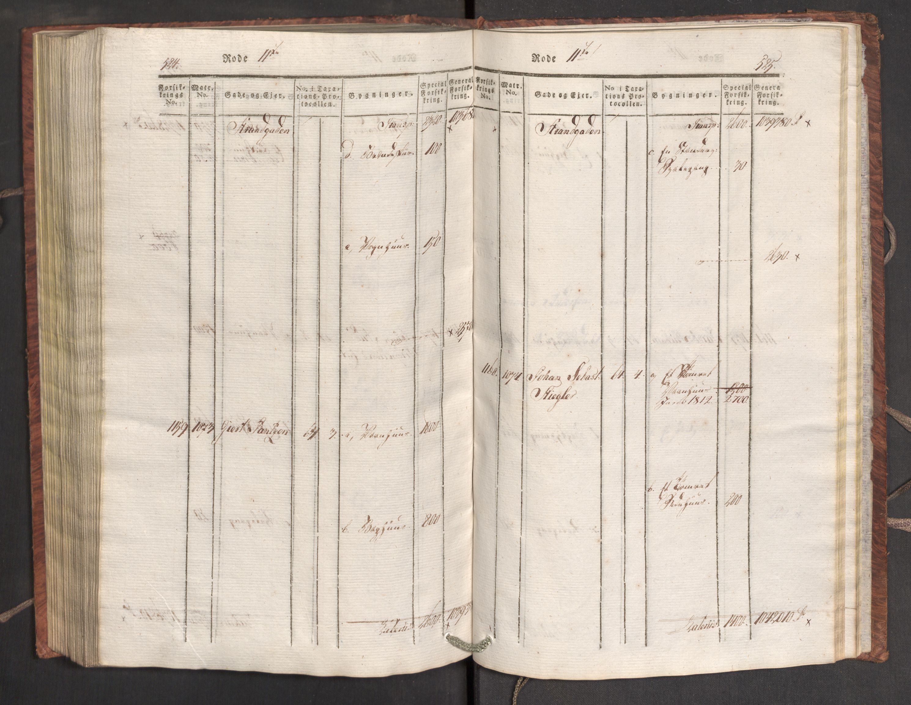 Kommersekollegiet, Brannforsikringskontoret 1767-1814, RA/EA-5458/F/Fa/L0007/0001: Bergen / Branntakstprotokoll, 1807-1817, p. 524-525