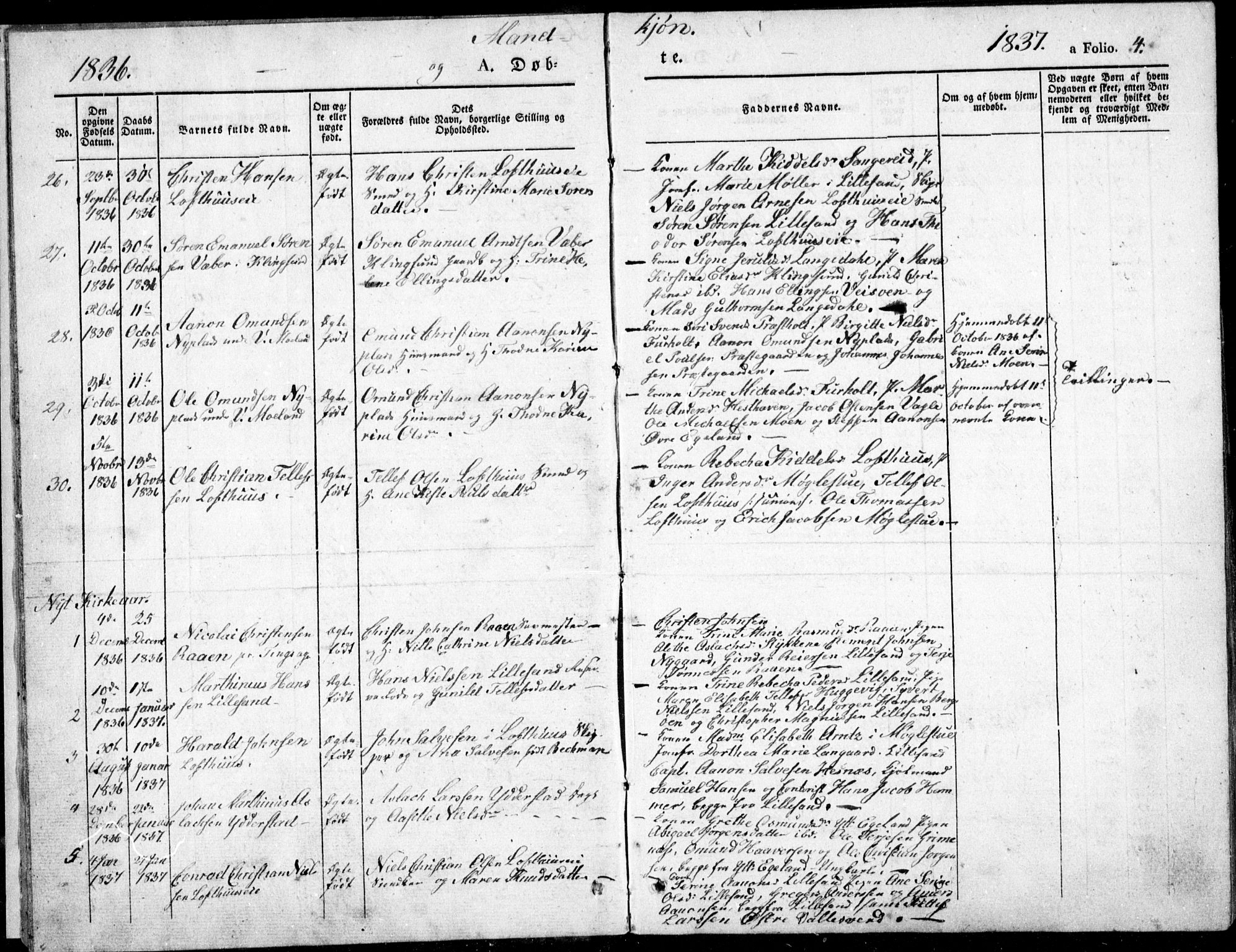 Vestre Moland sokneprestkontor, AV/SAK-1111-0046/F/Fb/Fbb/L0002: Parish register (copy) no. B 2, 1836-1851, p. 4