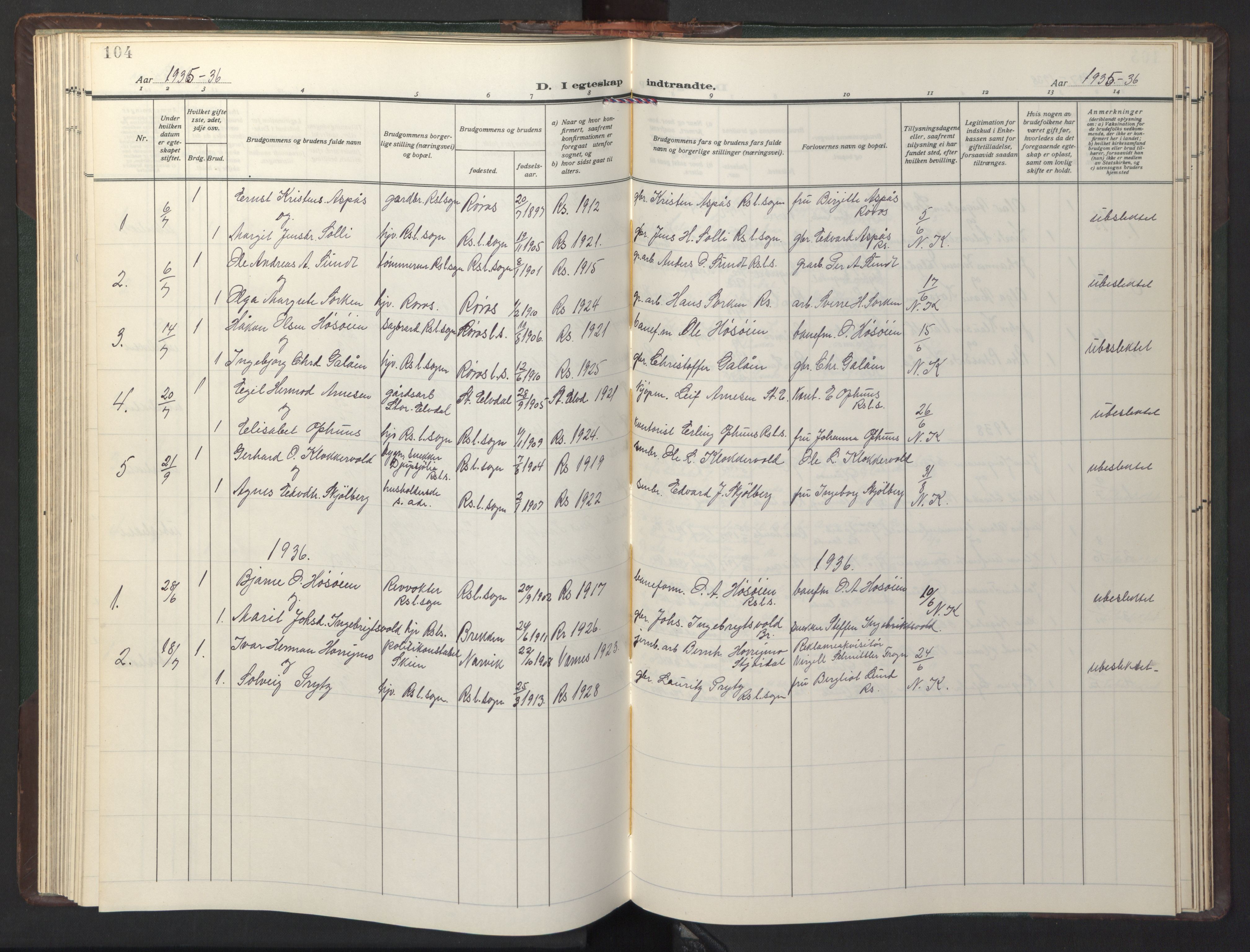 Ministerialprotokoller, klokkerbøker og fødselsregistre - Sør-Trøndelag, SAT/A-1456/681/L0944: Parish register (copy) no. 681C08, 1926-1954, p. 104