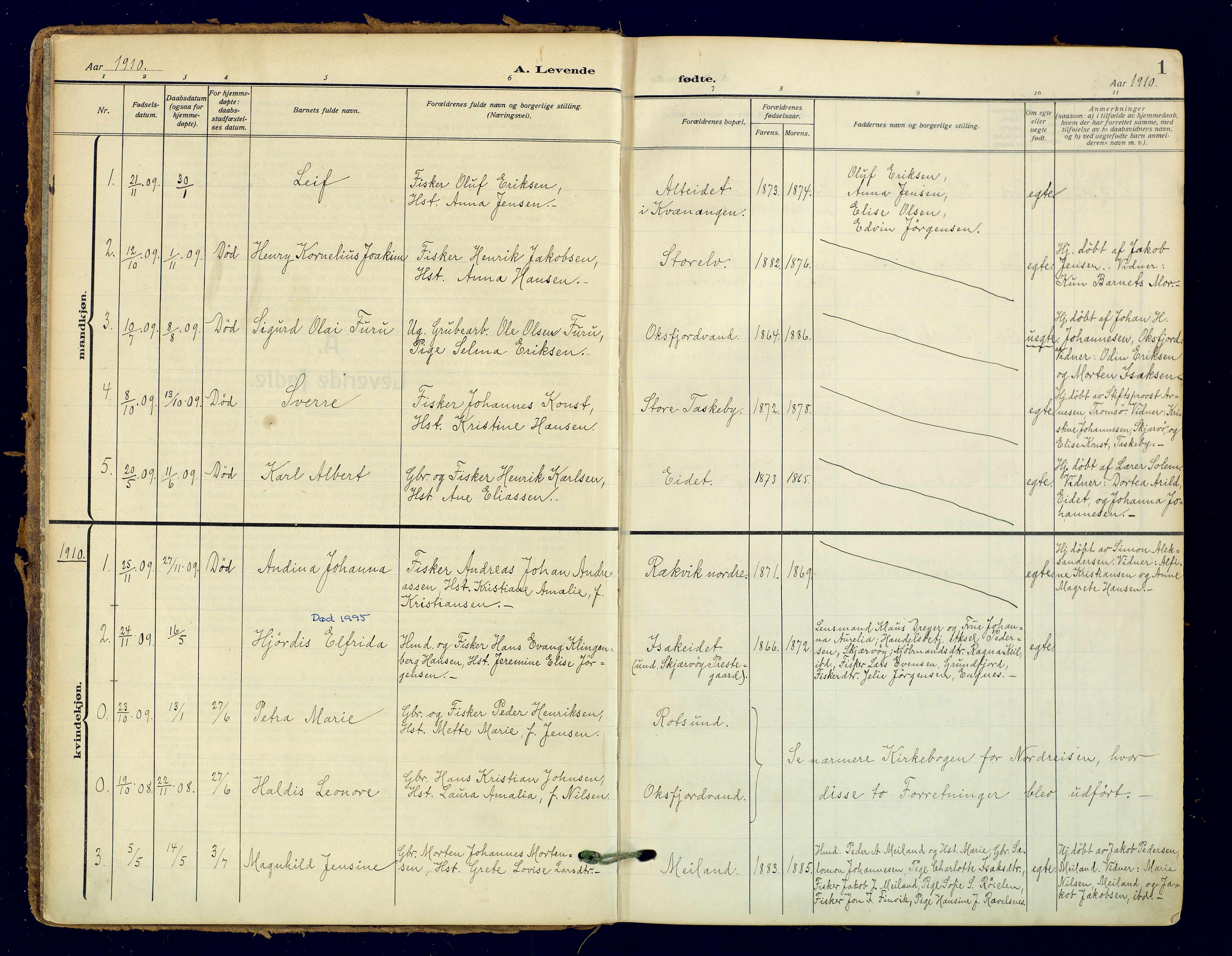 Skjervøy sokneprestkontor, SATØ/S-1300/H/Ha/Haa: Parish register (official) no. 18, 1910-1926, p. 1