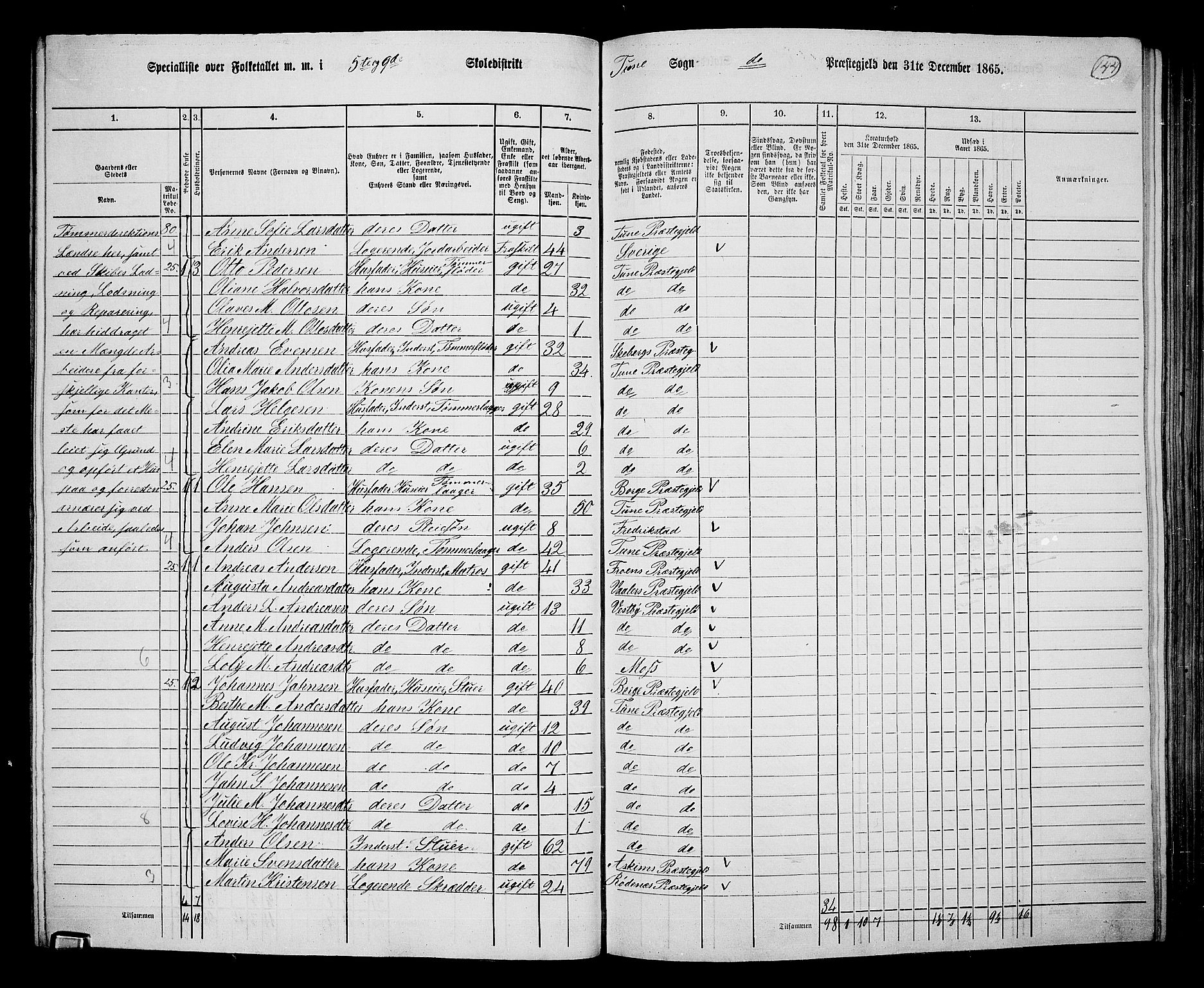 RA, 1865 census for Tune, 1865, p. 134