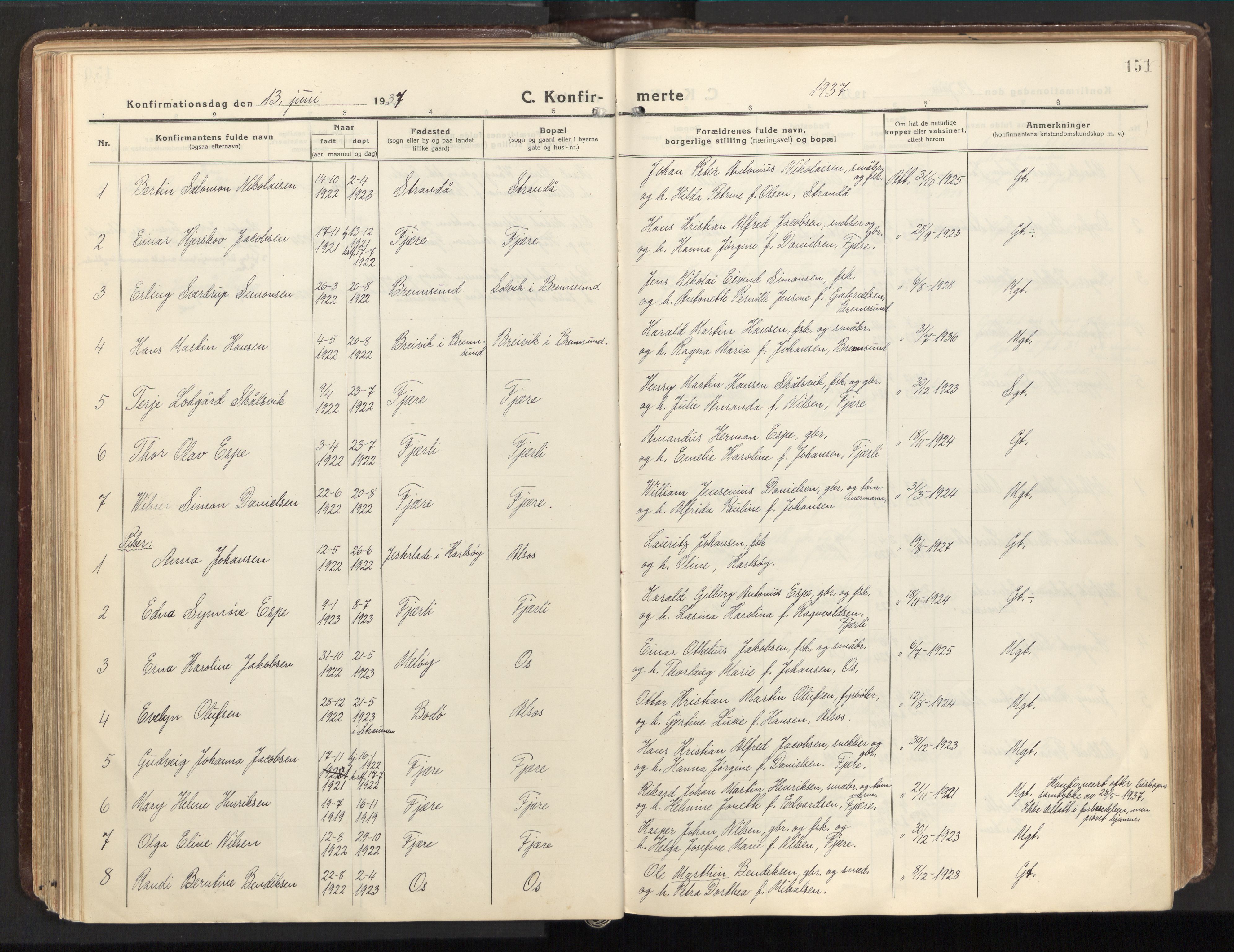 Ministerialprotokoller, klokkerbøker og fødselsregistre - Nordland, SAT/A-1459/803/L0073: Parish register (official) no. 803A03, 1920-1955, p. 151