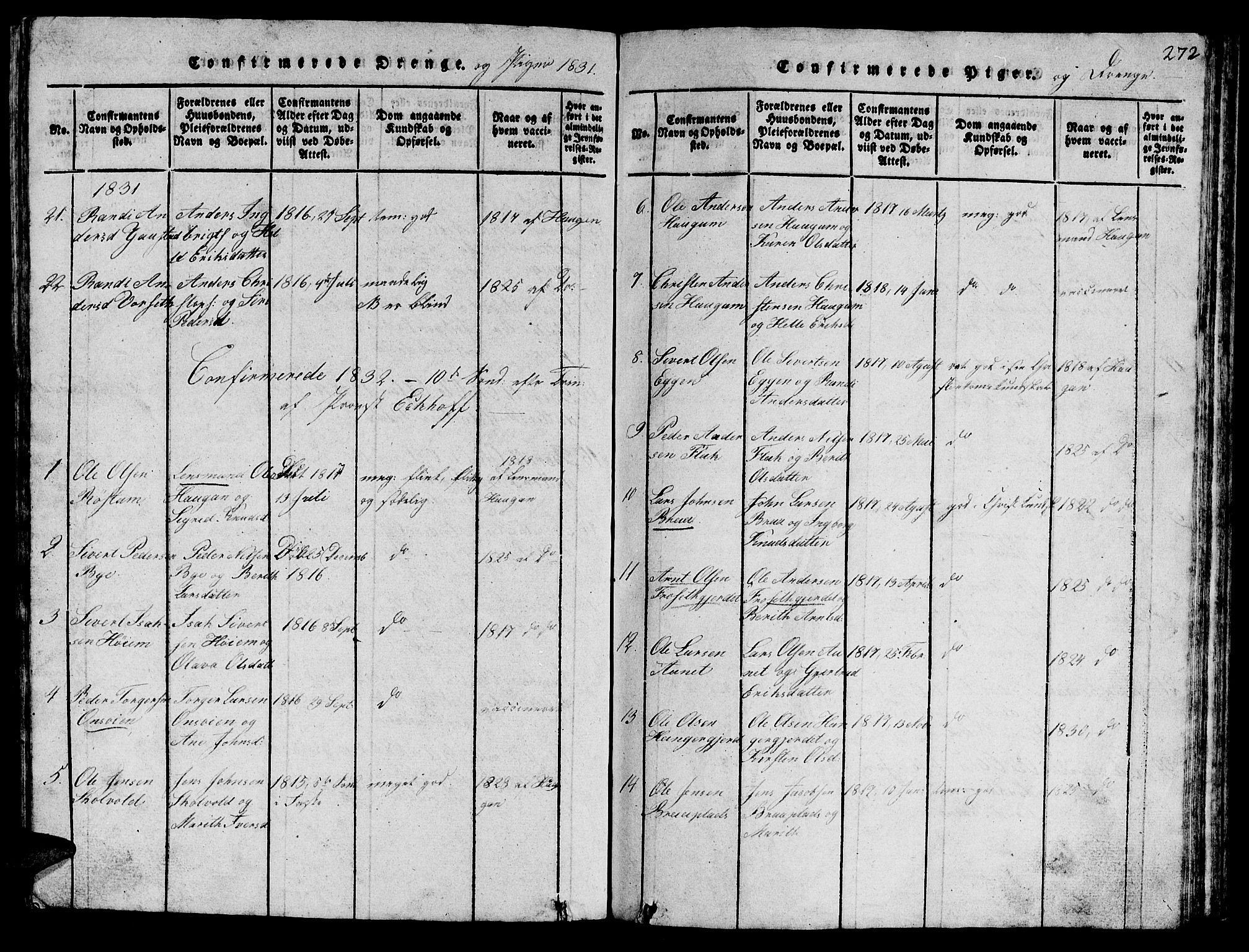 Ministerialprotokoller, klokkerbøker og fødselsregistre - Sør-Trøndelag, SAT/A-1456/612/L0385: Parish register (copy) no. 612C01, 1816-1845, p. 272