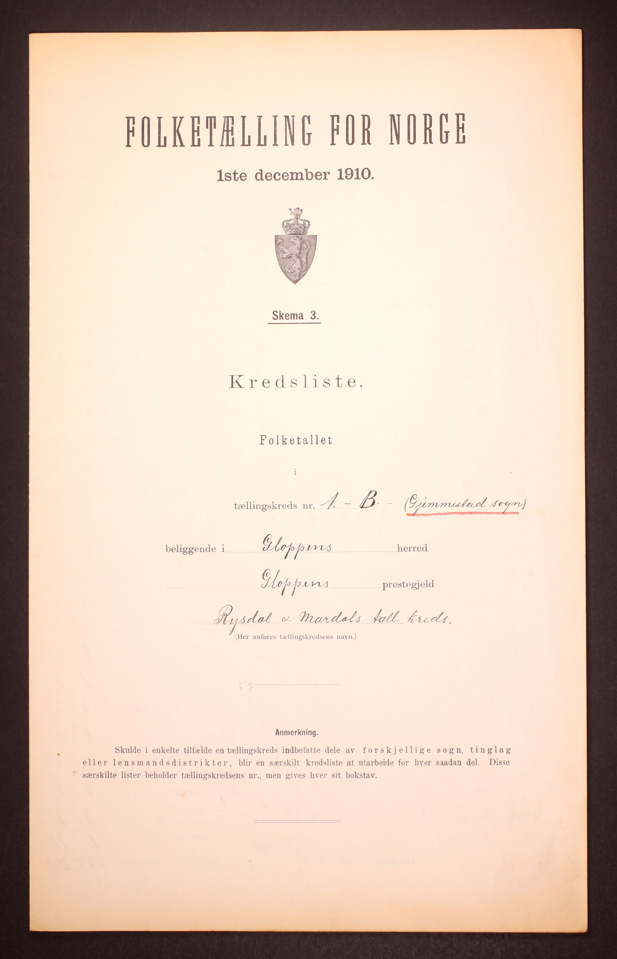 RA, 1910 census for Gloppen, 1910, p. 6