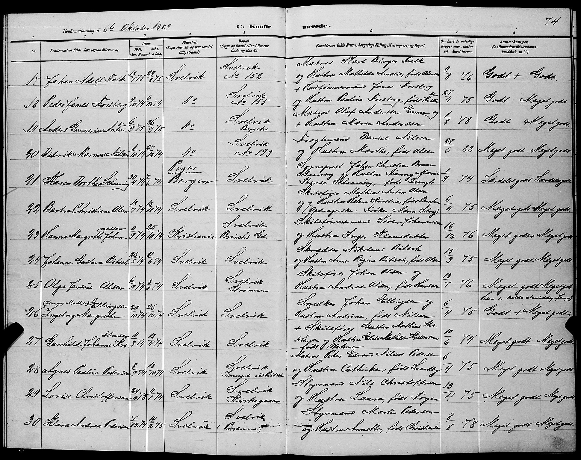 Strømm kirkebøker, SAKO/A-322/G/Gb/L0001: Parish register (copy) no. II 1, 1889-1896, p. 74