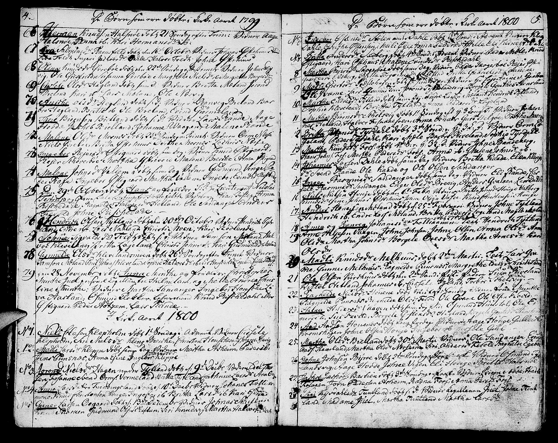 Hjelmeland sokneprestkontor, SAST/A-101843/01/IV/L0002: Parish register (official) no. A 2, 1799-1816, p. 4-5
