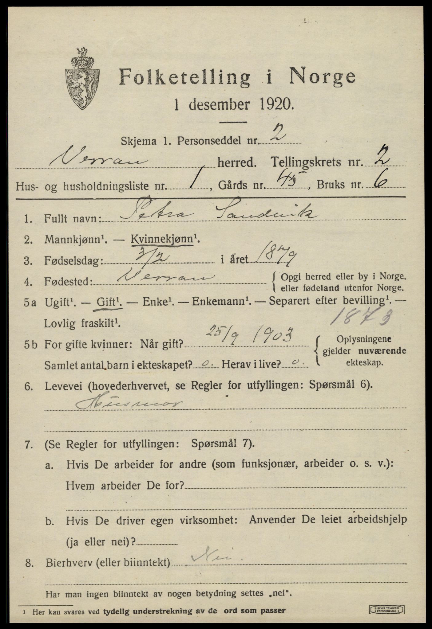 SAT, 1920 census for Verran, 1920, p. 1072