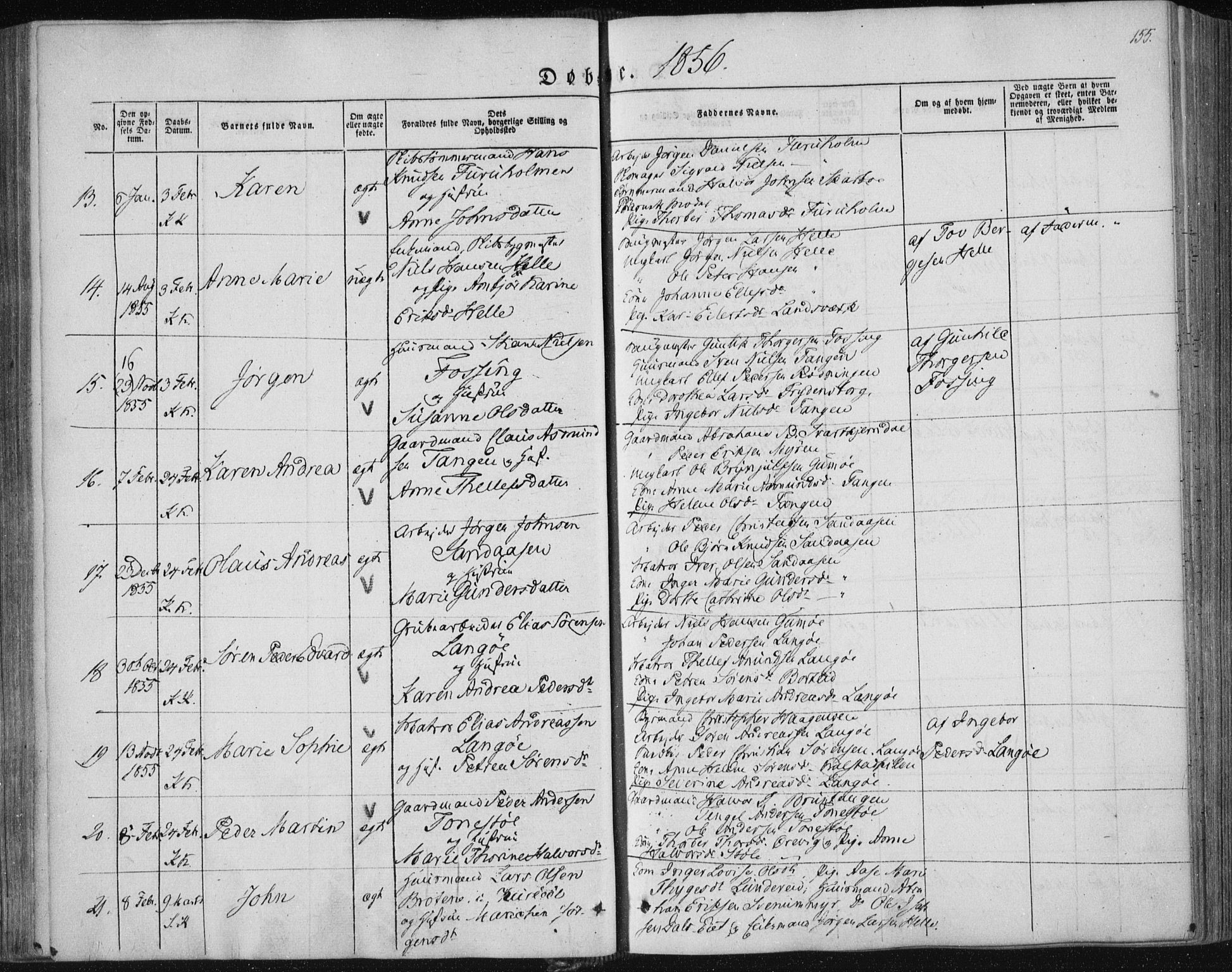 Sannidal kirkebøker, AV/SAKO-A-296/F/Fa/L0008: Parish register (official) no. 8, 1847-1862, p. 155