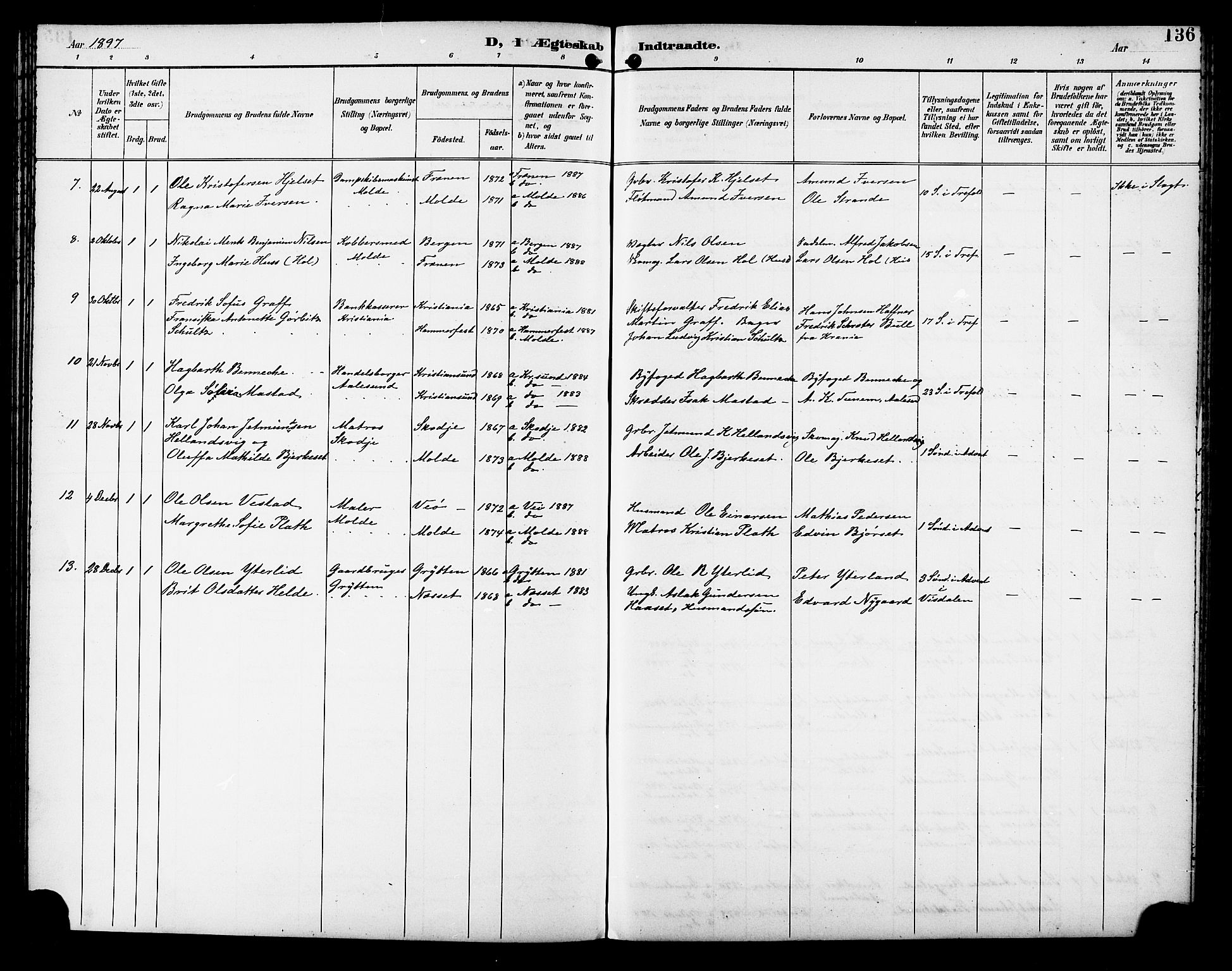 Ministerialprotokoller, klokkerbøker og fødselsregistre - Møre og Romsdal, AV/SAT-A-1454/558/L0702: Parish register (copy) no. 558C03, 1894-1915, p. 136