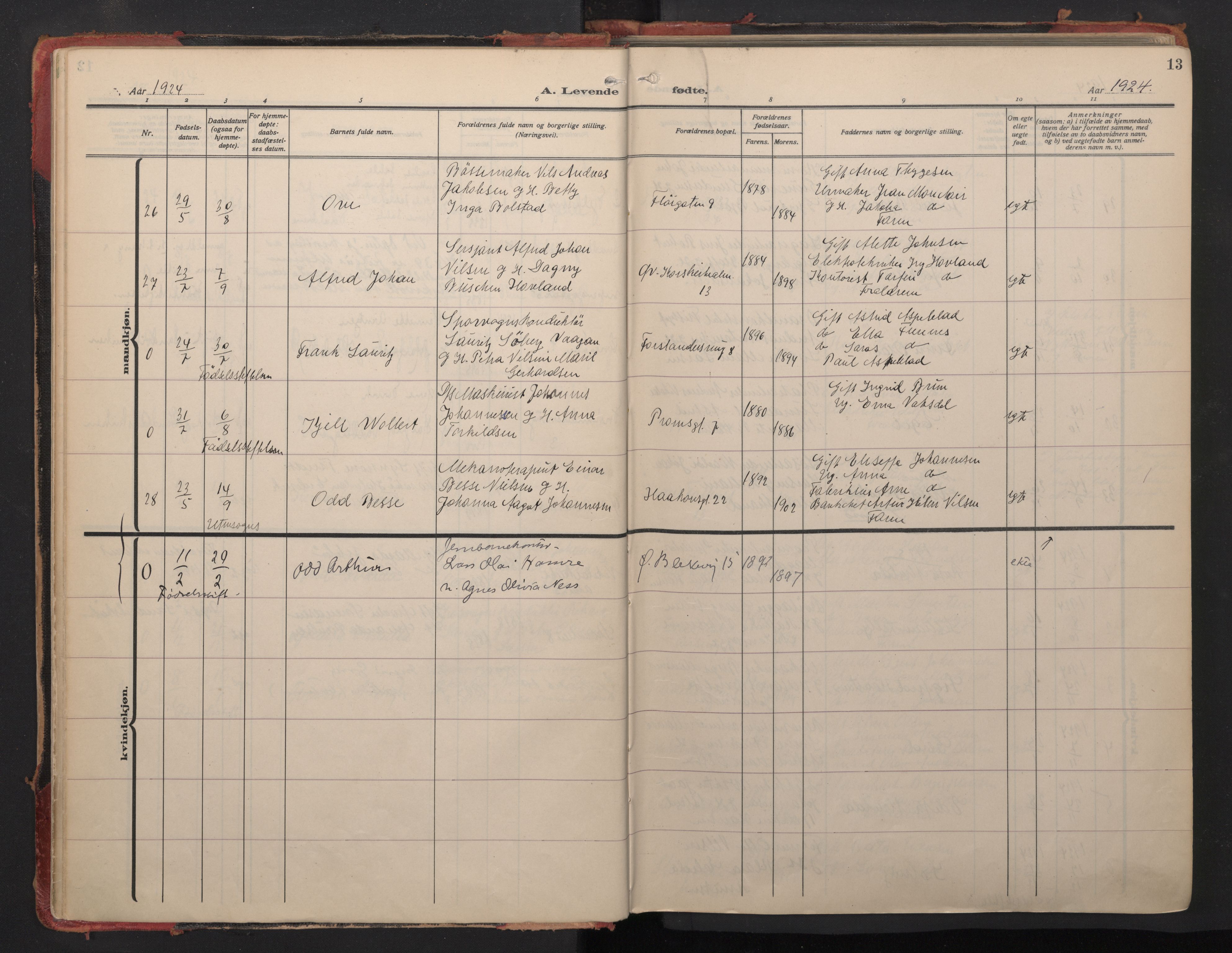 Korskirken sokneprestembete, AV/SAB-A-76101/H/Haa/L0024: Parish register (official) no. B 11, 1923-1950, p. 12b-13a