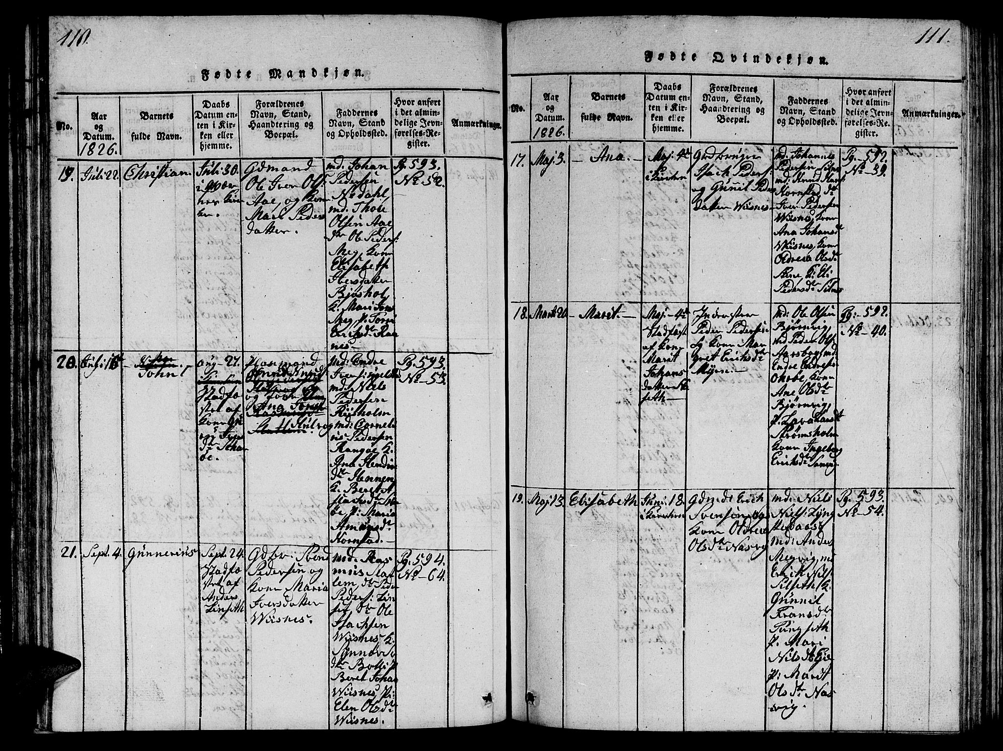 Ministerialprotokoller, klokkerbøker og fødselsregistre - Møre og Romsdal, AV/SAT-A-1454/570/L0831: Parish register (official) no. 570A05, 1819-1829, p. 110-111