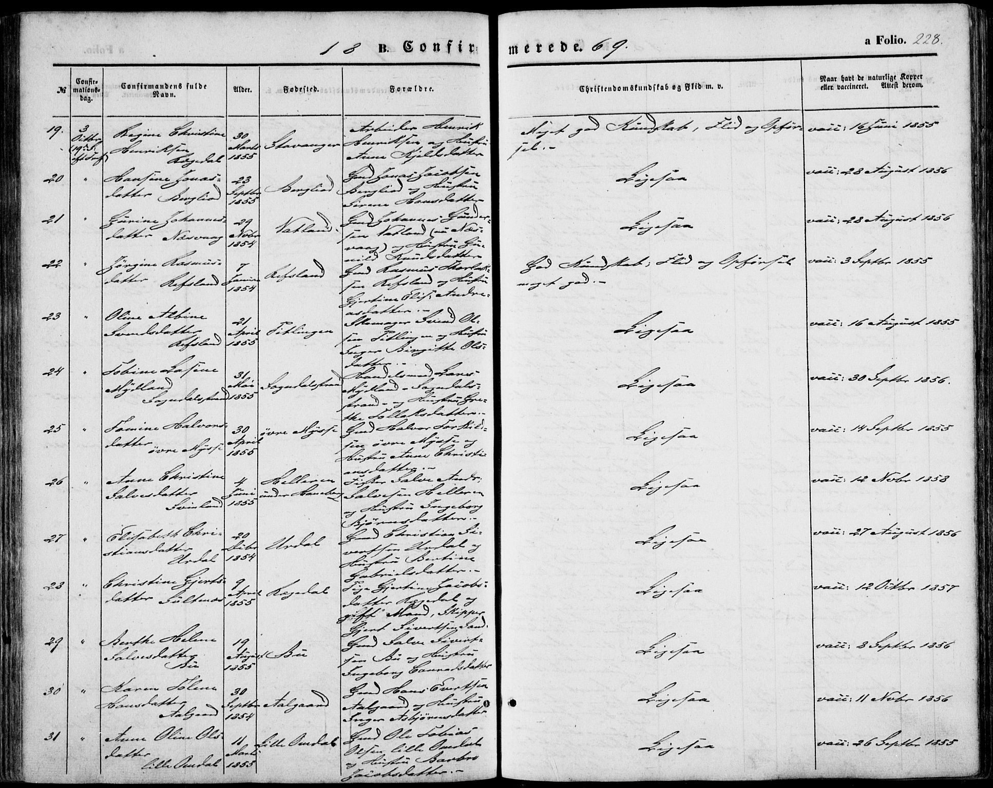 Sokndal sokneprestkontor, AV/SAST-A-101808: Parish register (official) no. A 9, 1857-1874, p. 228