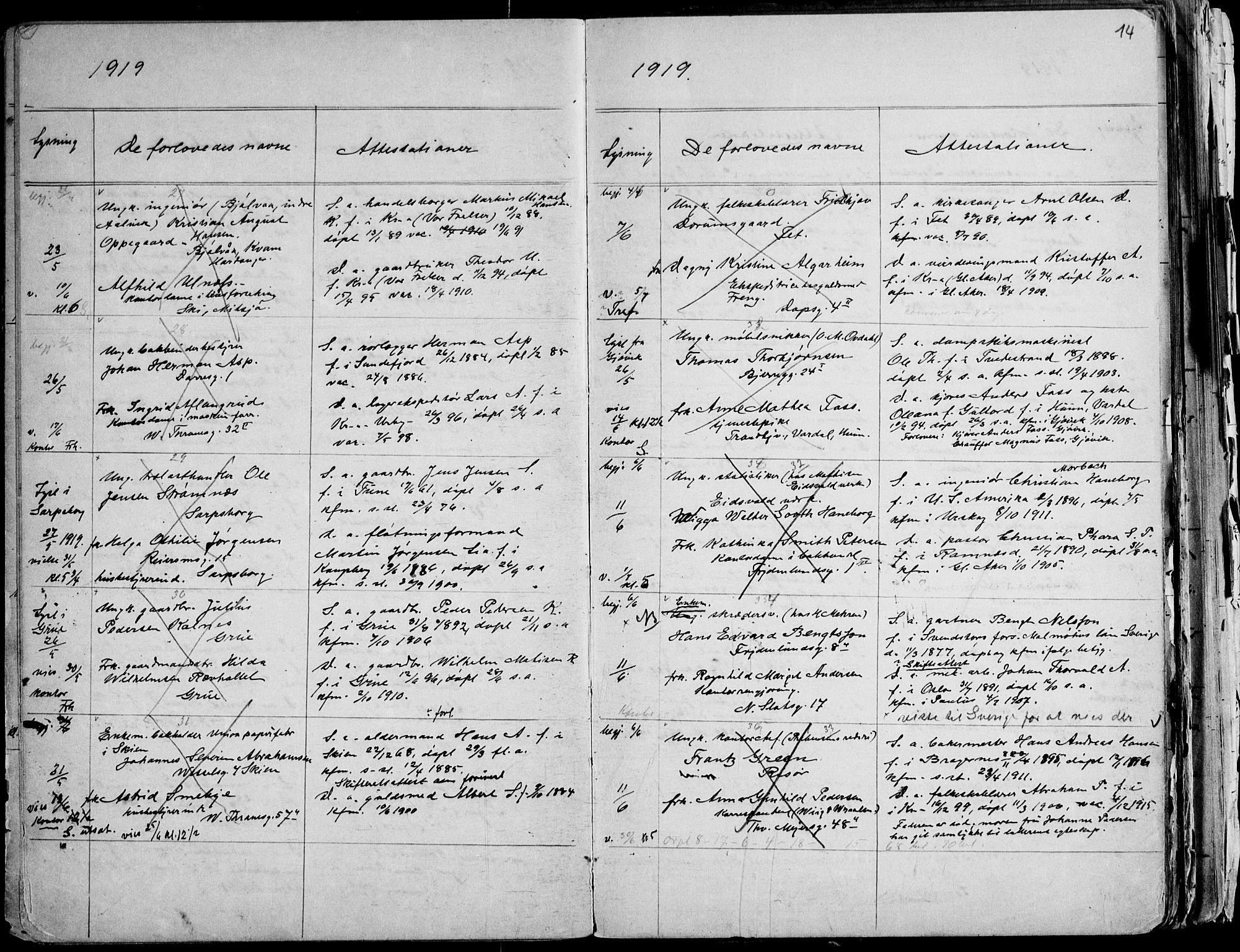 Gamle Aker prestekontor Kirkebøker, AV/SAO-A-10617a/H/L0005: Banns register no. 5, 1918-1930, p. 14
