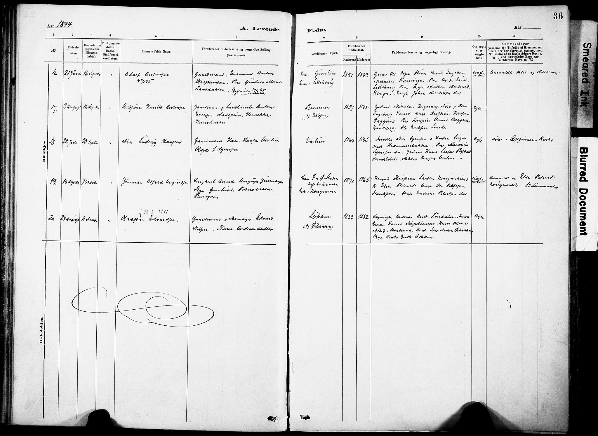 Nordre Land prestekontor, AV/SAH-PREST-124/H/Ha/Haa/L0005: Parish register (official) no. 5, 1882-1903, p. 36