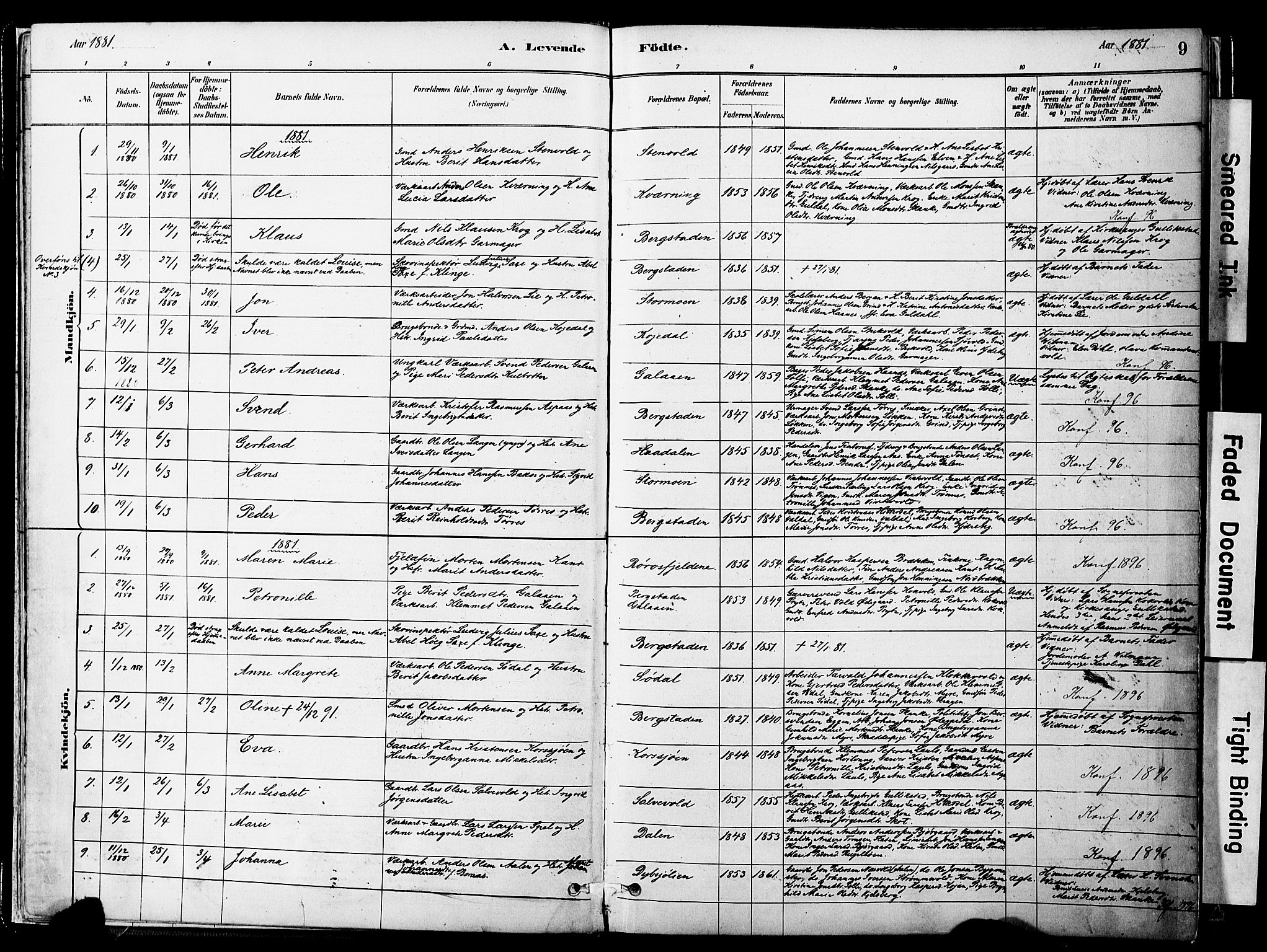 Ministerialprotokoller, klokkerbøker og fødselsregistre - Sør-Trøndelag, SAT/A-1456/681/L0933: Parish register (official) no. 681A11, 1879-1890, p. 9