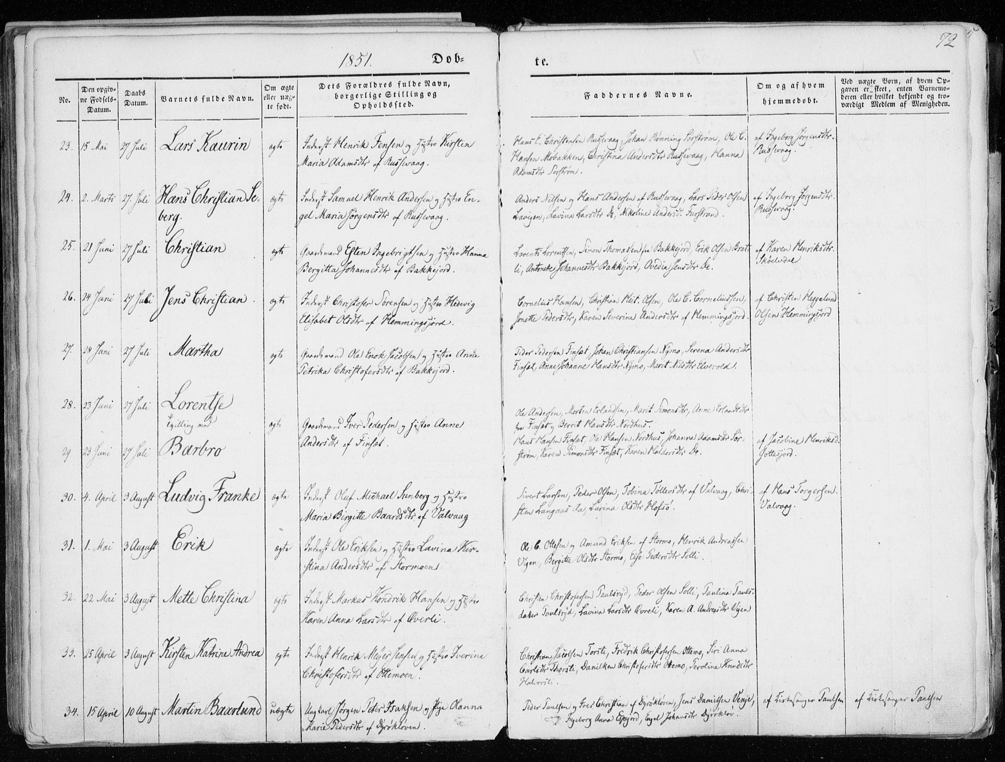 Tranøy sokneprestkontor, AV/SATØ-S-1313/I/Ia/Iaa/L0006kirke: Parish register (official) no. 6, 1844-1855, p. 72