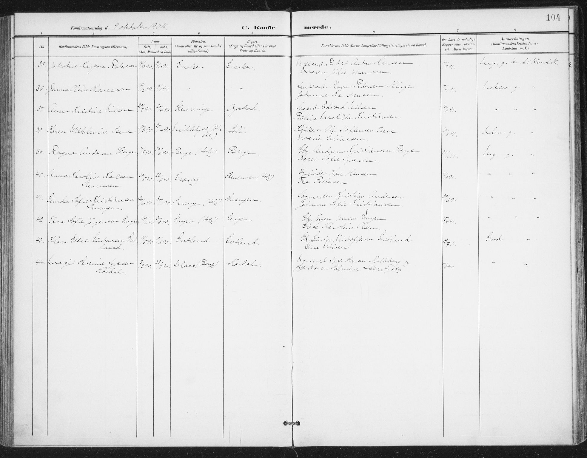 Rolvsøy prestekontor Kirkebøker, AV/SAO-A-2004/F/Fa/L0001: Parish register (official) no. 1, 1901-1909, p. 104