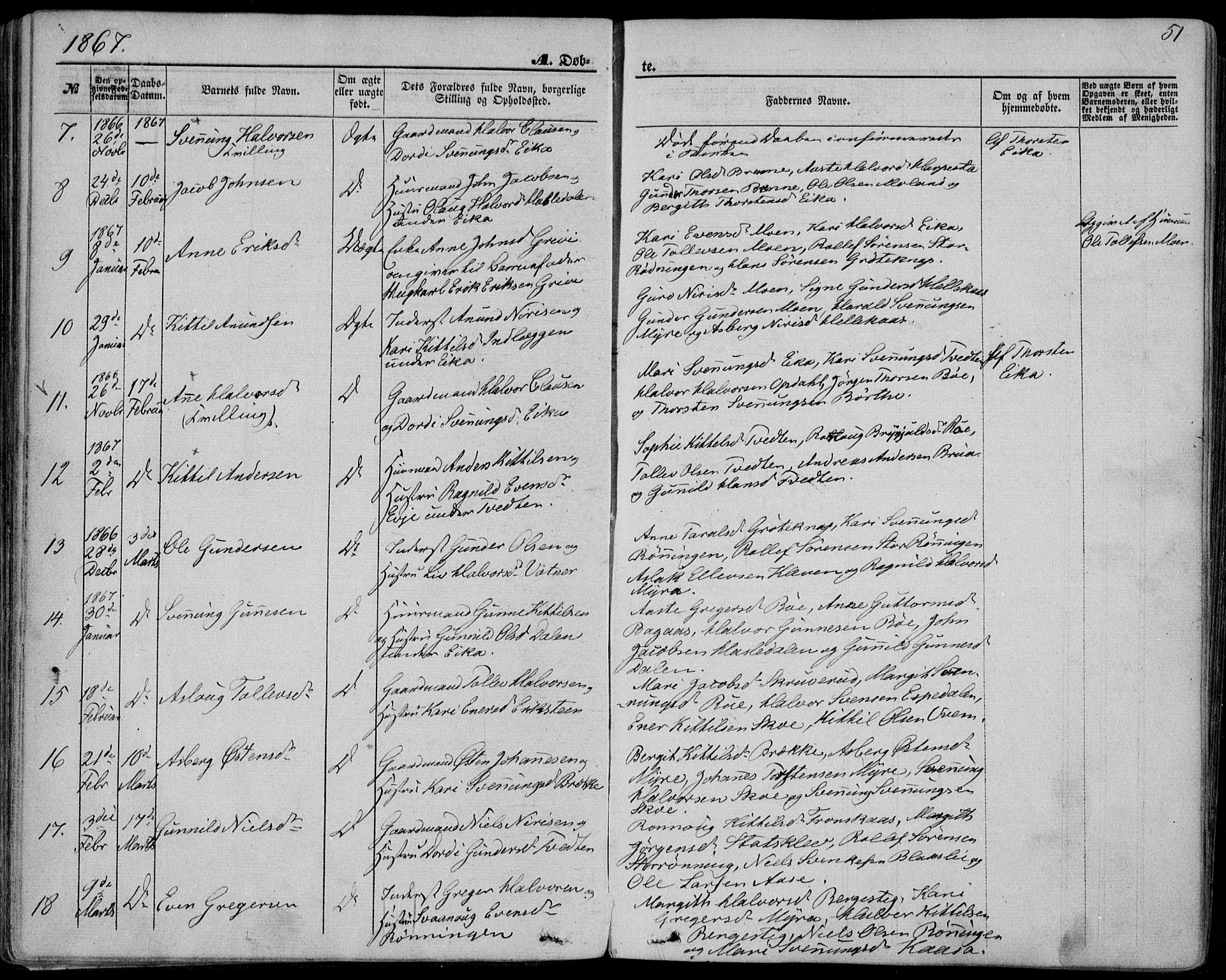 Bø kirkebøker, SAKO/A-257/F/Fa/L0009: Parish register (official) no. 9, 1862-1879, p. 51