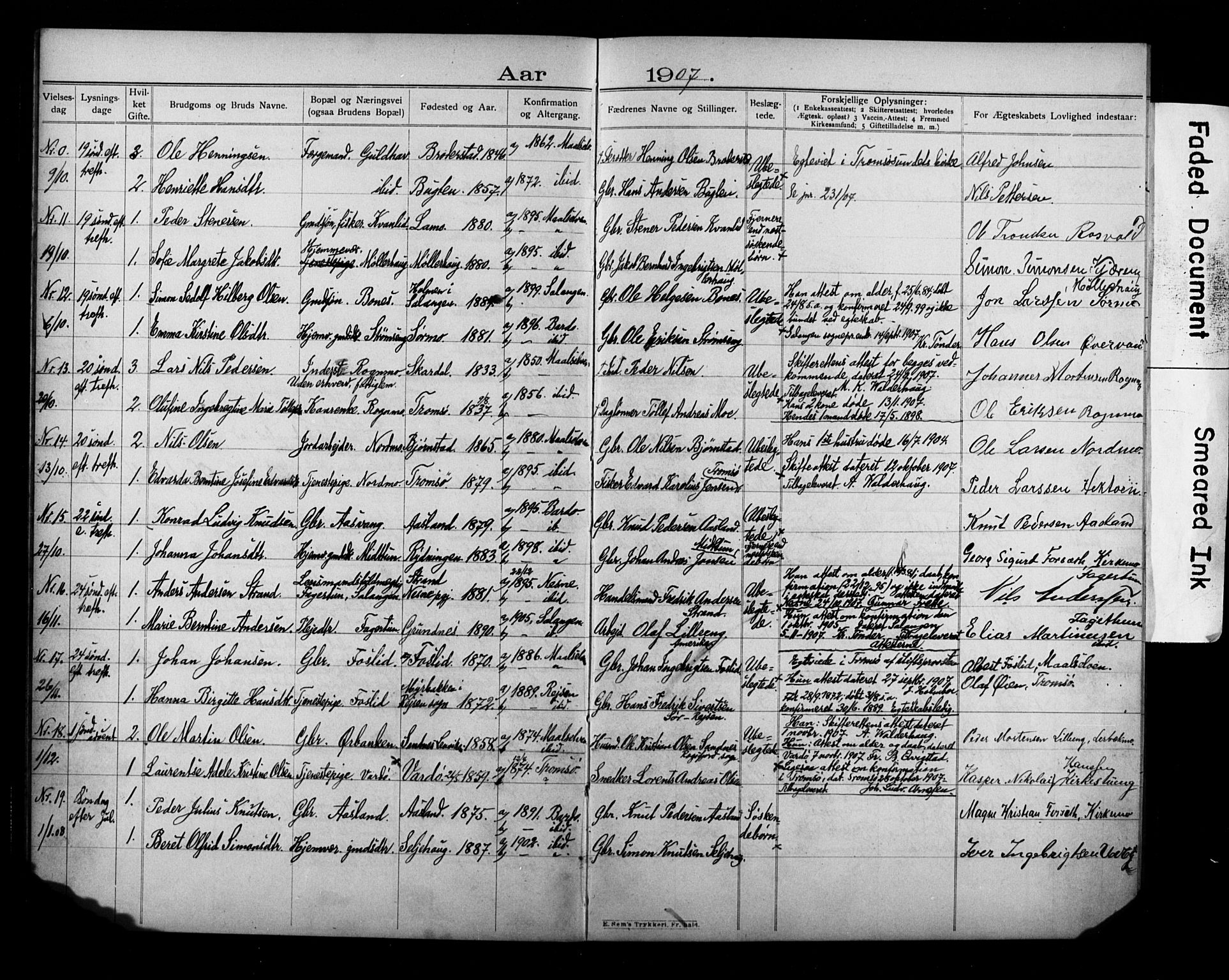 Målselv sokneprestembete, AV/SATØ-S-1311/I/Id/L0040: Banns register no. 40, 1906-1918