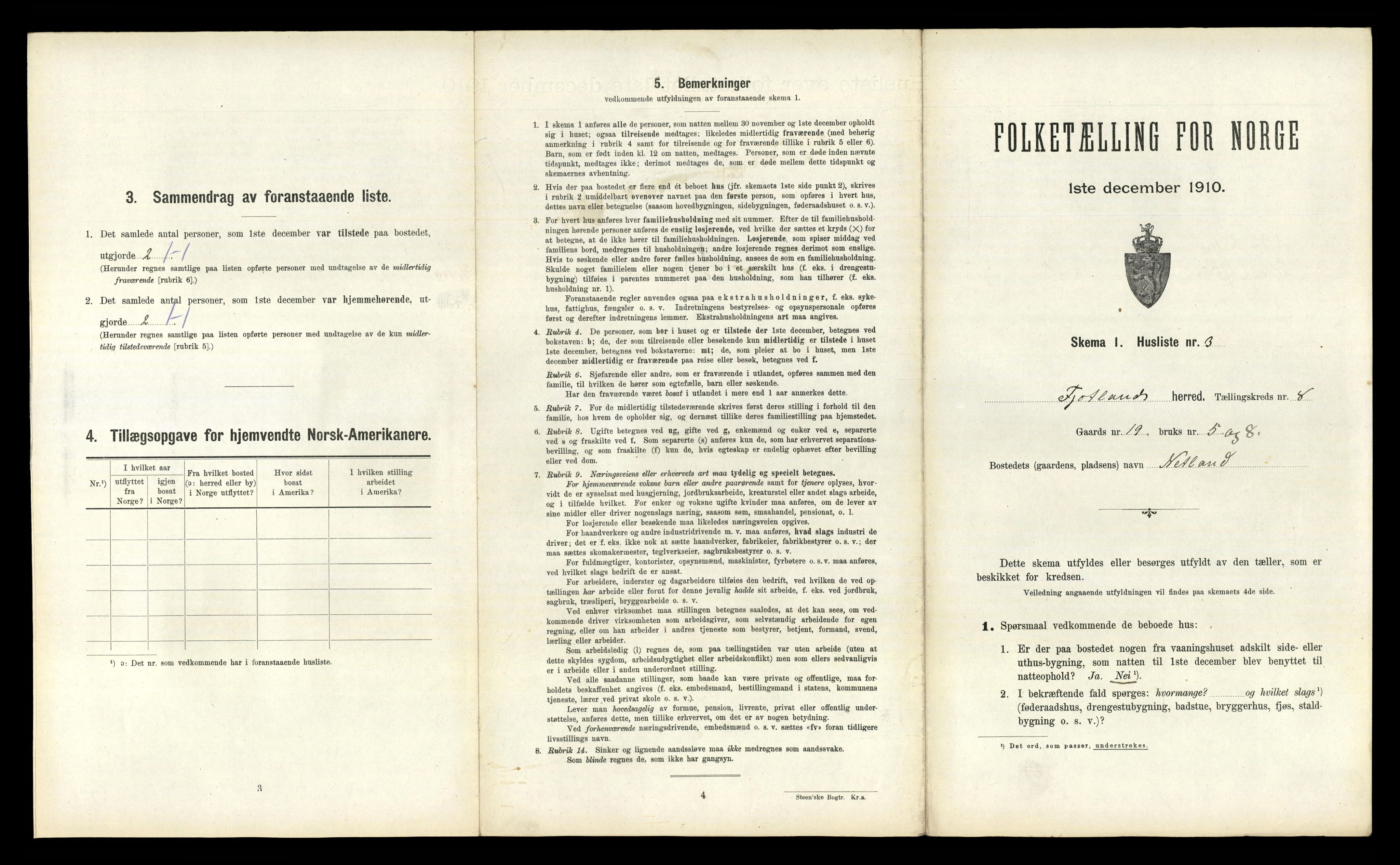 RA, 1910 census for Fjotland, 1910, p. 326