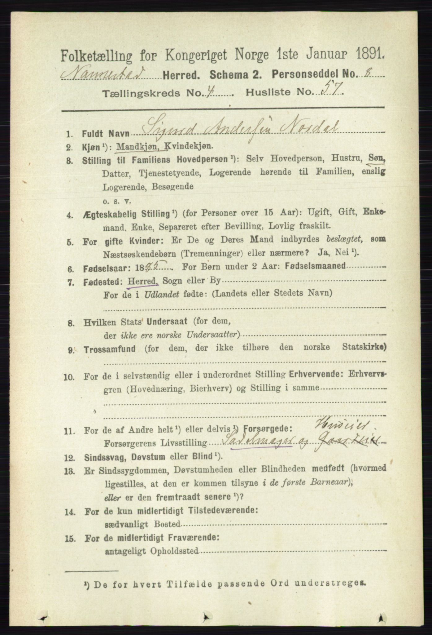 RA, 1891 census for 0238 Nannestad, 1891, p. 2408