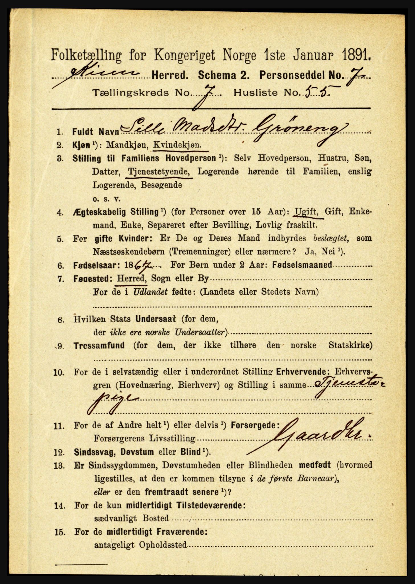 RA, 1891 census for 1437 Kinn, 1891, p. 3055