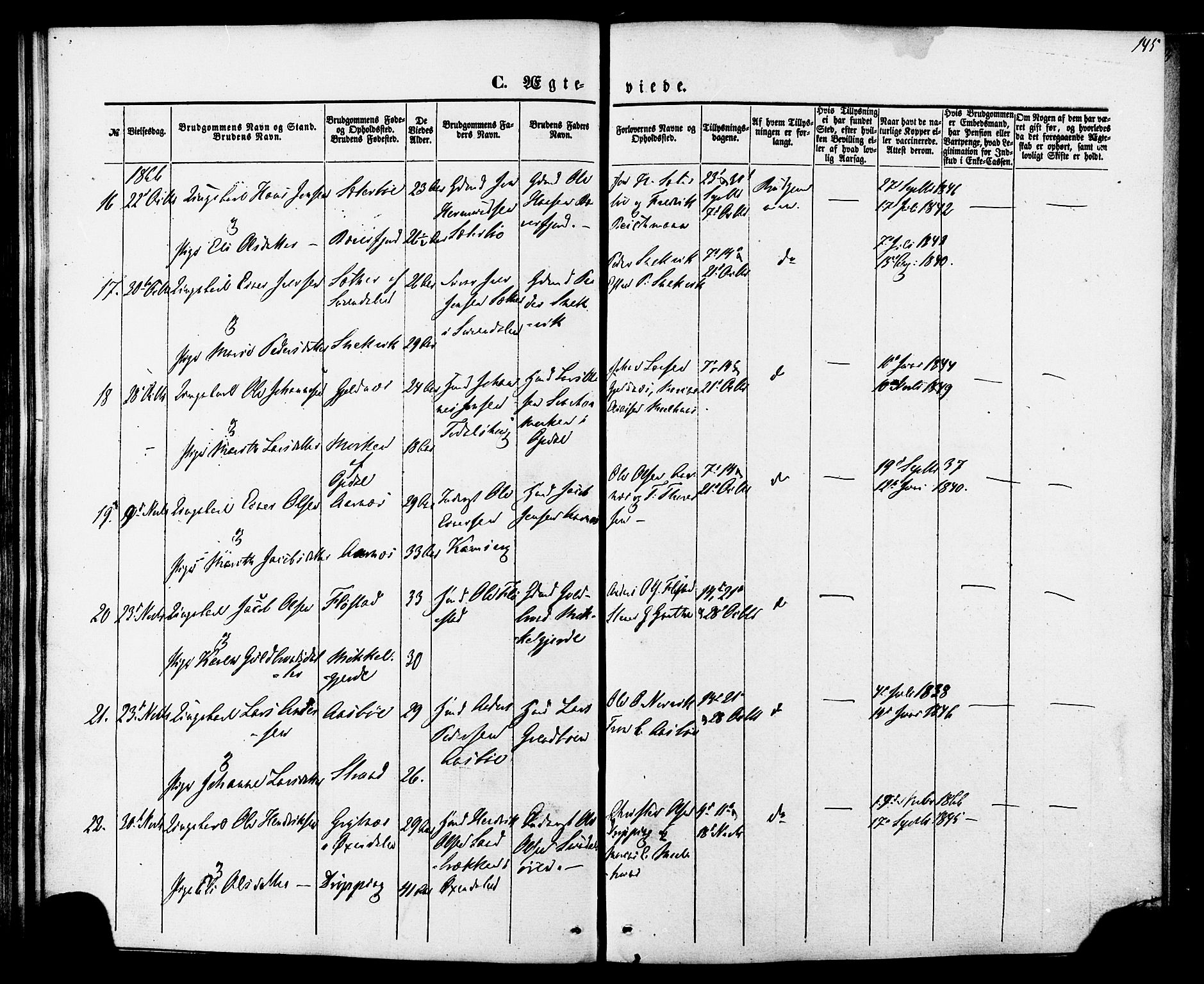 Ministerialprotokoller, klokkerbøker og fødselsregistre - Møre og Romsdal, AV/SAT-A-1454/592/L1027: Parish register (official) no. 592A05, 1865-1878, p. 145