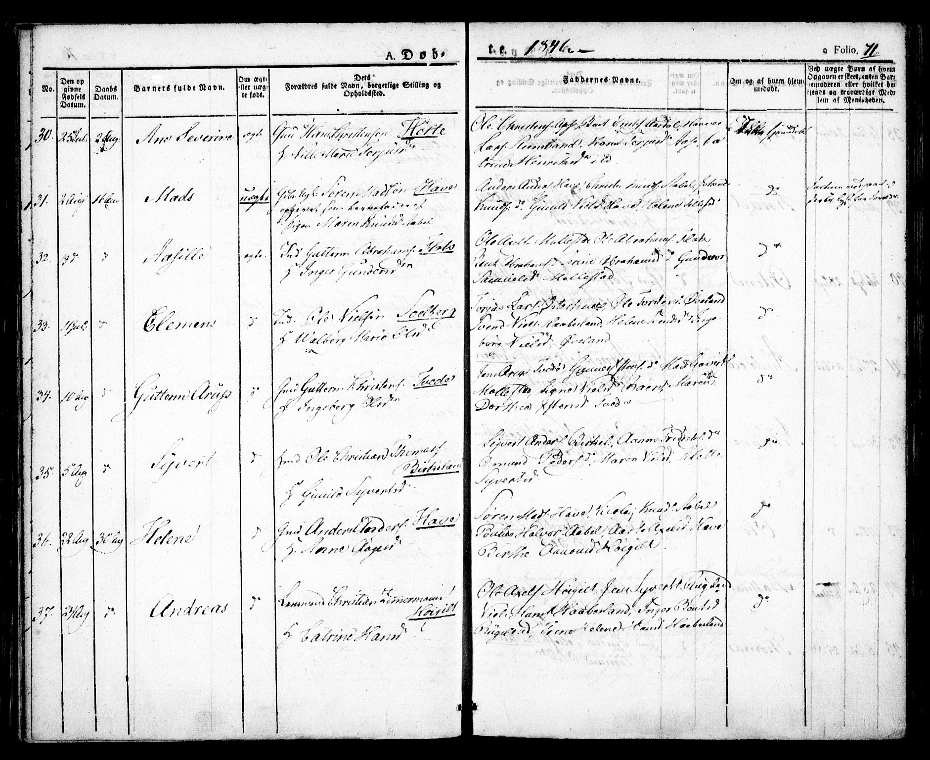 Birkenes sokneprestkontor, SAK/1111-0004/F/Fa/L0001: Parish register (official) no. A 1, 1829-1849, p. 71