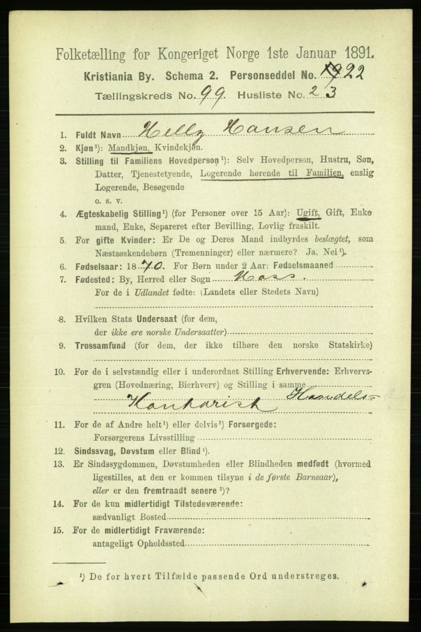 RA, 1891 census for 0301 Kristiania, 1891, p. 48991