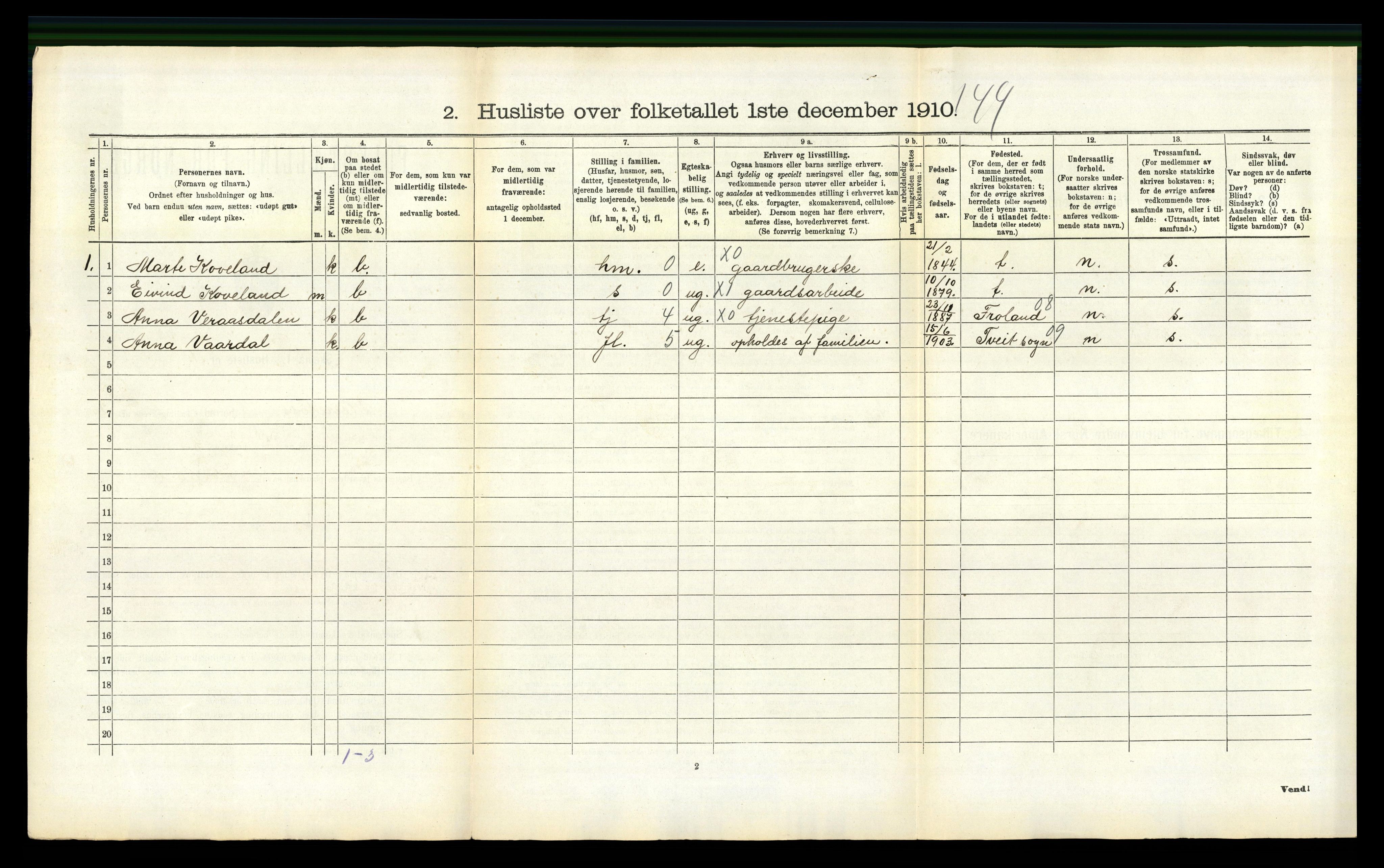 RA, 1910 census for Herefoss, 1910, p. 72