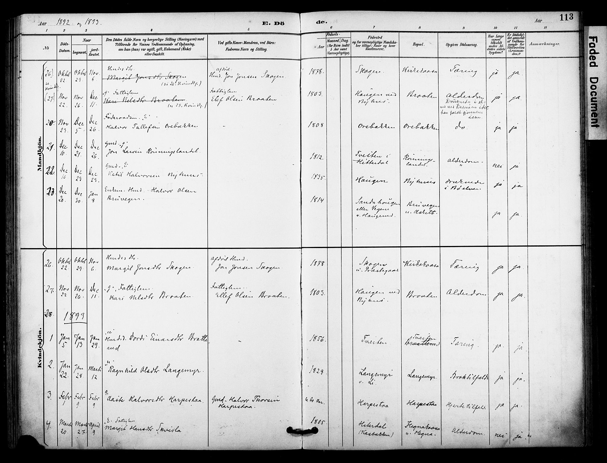 Bø kirkebøker, SAKO/A-257/F/Fa/L0011: Parish register (official) no. 11, 1892-1900, p. 113