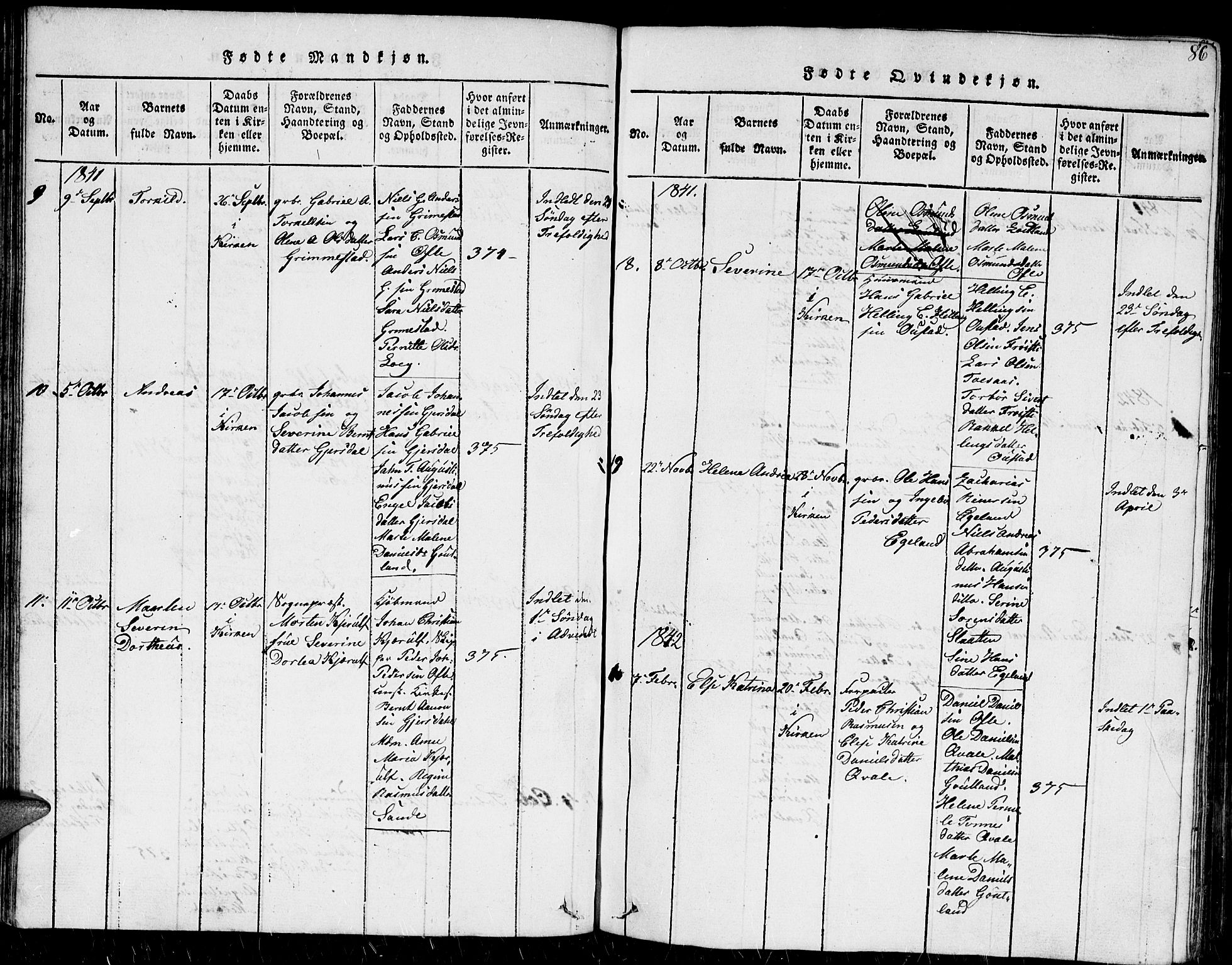 Herad sokneprestkontor, AV/SAK-1111-0018/F/Fb/Fba/L0001: Parish register (copy) no. B 1, 1815-1852, p. 86