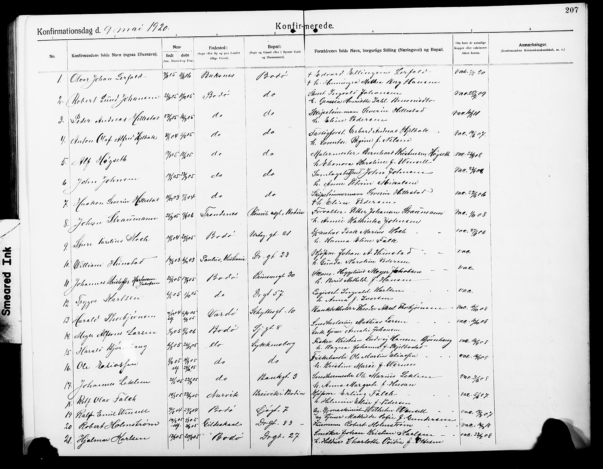 Ministerialprotokoller, klokkerbøker og fødselsregistre - Nordland, SAT/A-1459/801/L0034: Parish register (copy) no. 801C09, 1910-1922, p. 207