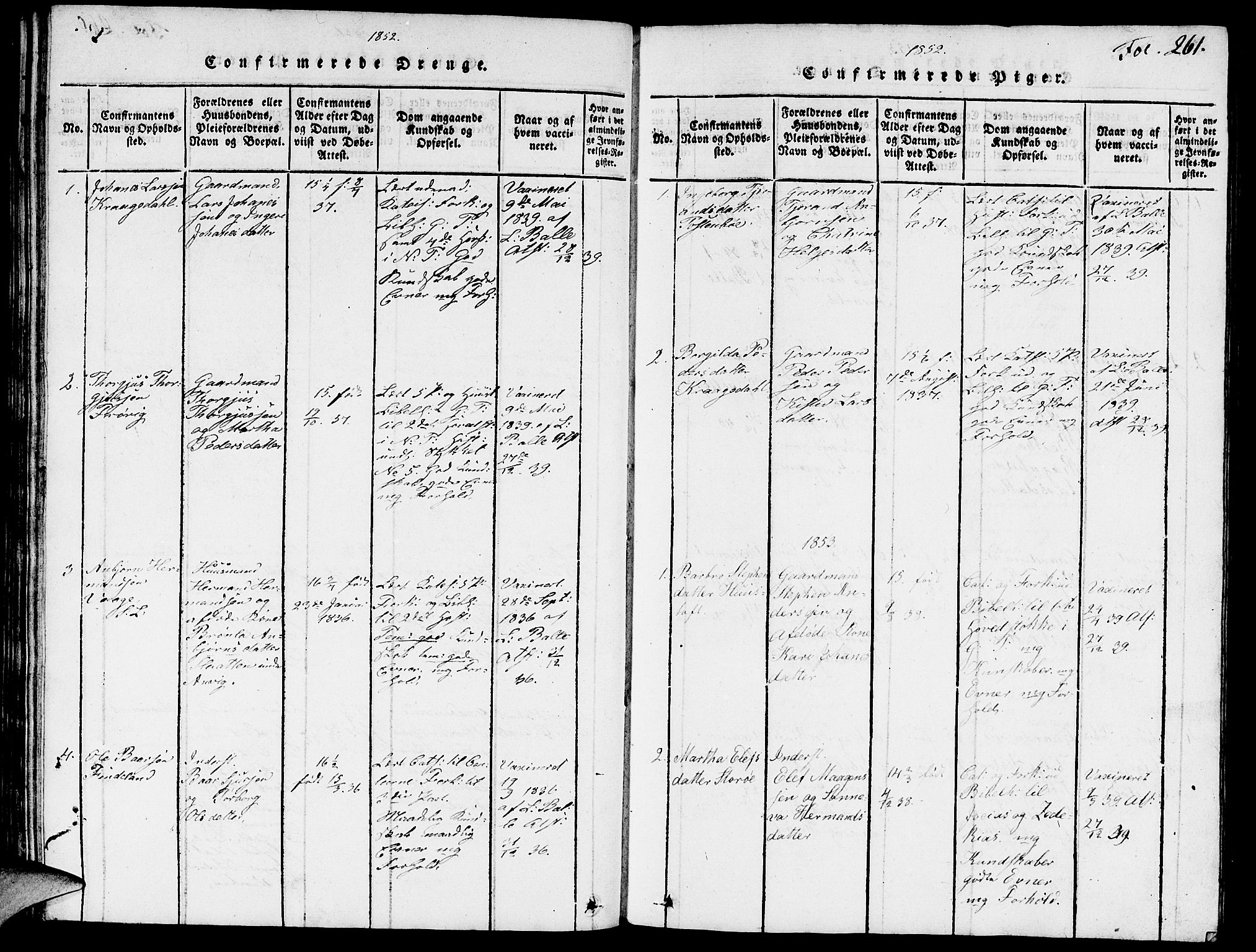 Vikedal sokneprestkontor, SAST/A-101840/01/V: Parish register (copy) no. B 3, 1816-1867, p. 261