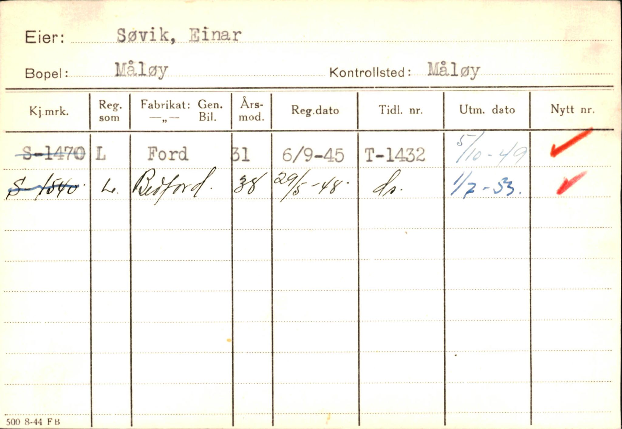 Statens vegvesen, Sogn og Fjordane vegkontor, SAB/A-5301/4/F/L0145: Registerkort Vågsøy S-Å. Årdal I-P, 1945-1975, p. 415