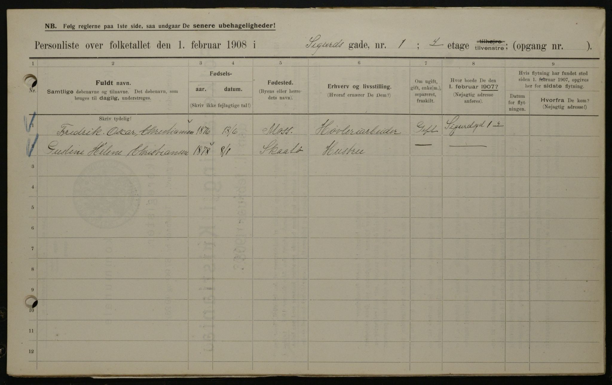 OBA, Municipal Census 1908 for Kristiania, 1908, p. 85312