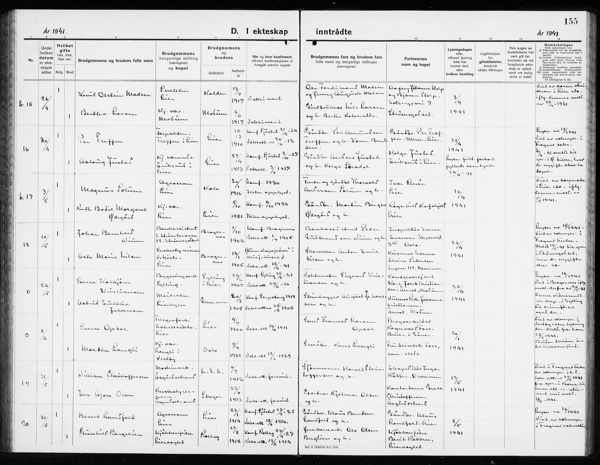 Lier kirkebøker, AV/SAKO-A-230/G/Gb/L0005: Parish register (copy) no. II 5, 1932-1942, p. 155