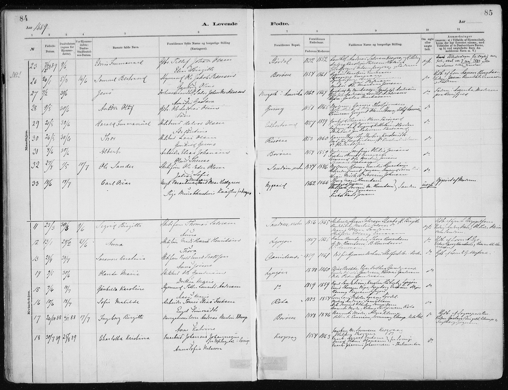 Dypvåg sokneprestkontor, SAK/1111-0007/F/Fa/Faa/L0008: Parish register (official) no. A 8, 1885-1906, p. 84-85