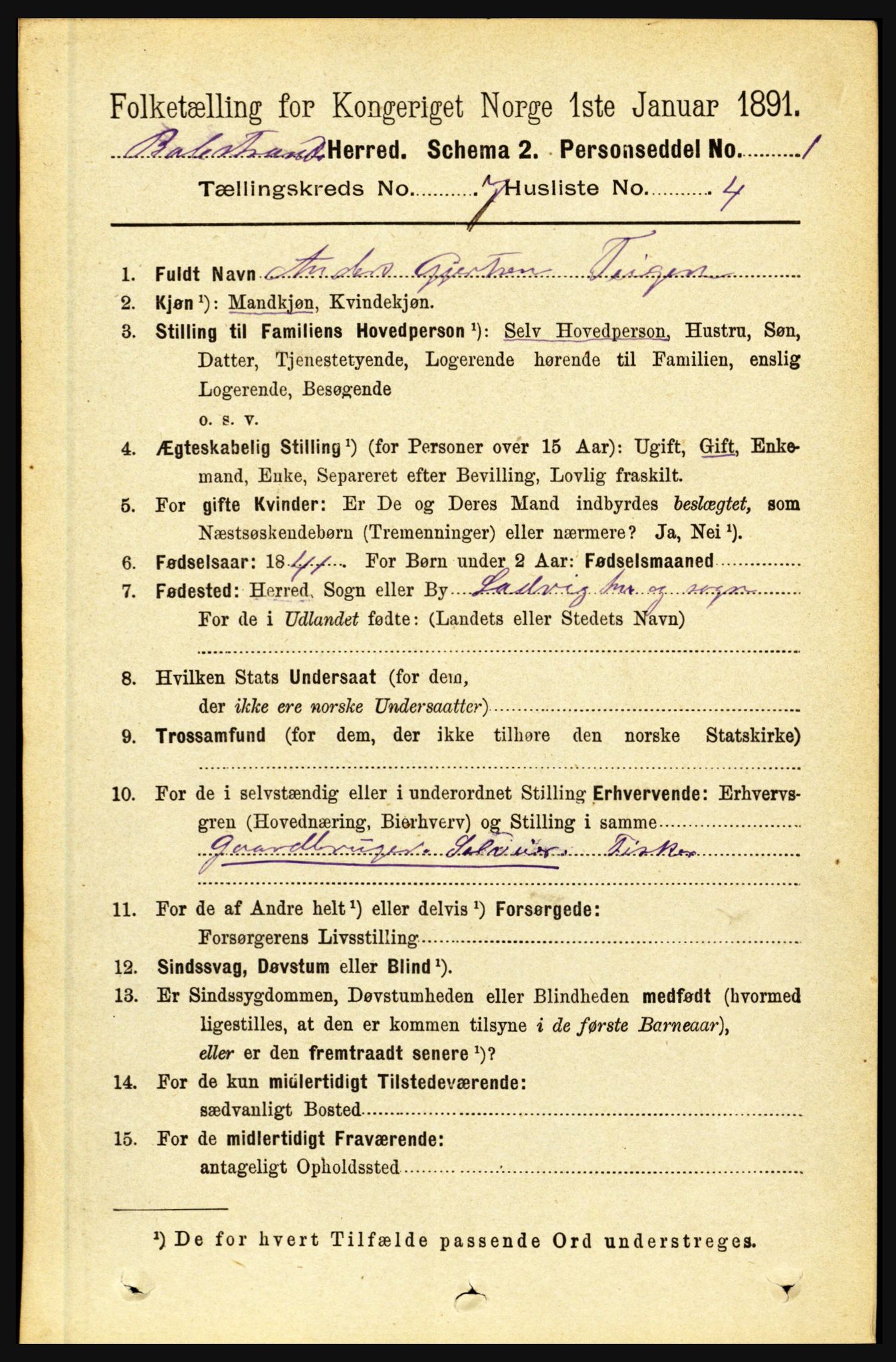 RA, 1891 census for 1418 Balestrand, 1891, p. 1533