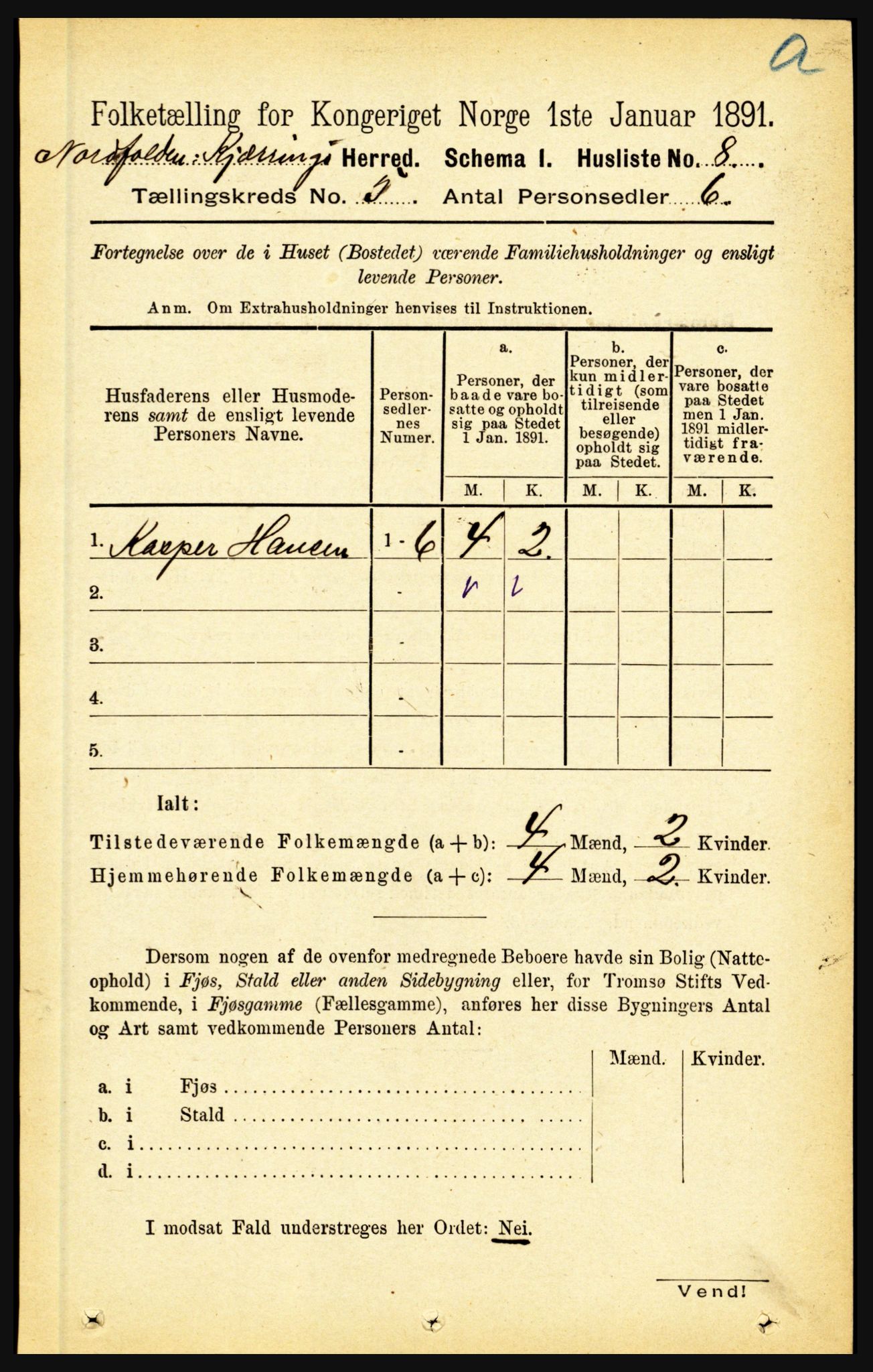 RA, 1891 census for 1846 Nordfold-Kjerringøy, 1891, p. 1134