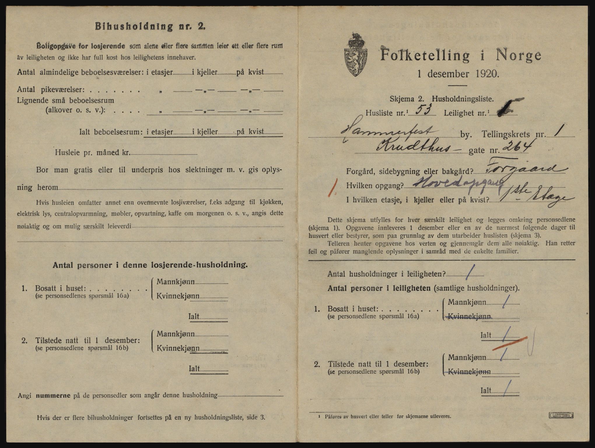 SATØ, 1920 census for Hammerfest, 1920, p. 1188