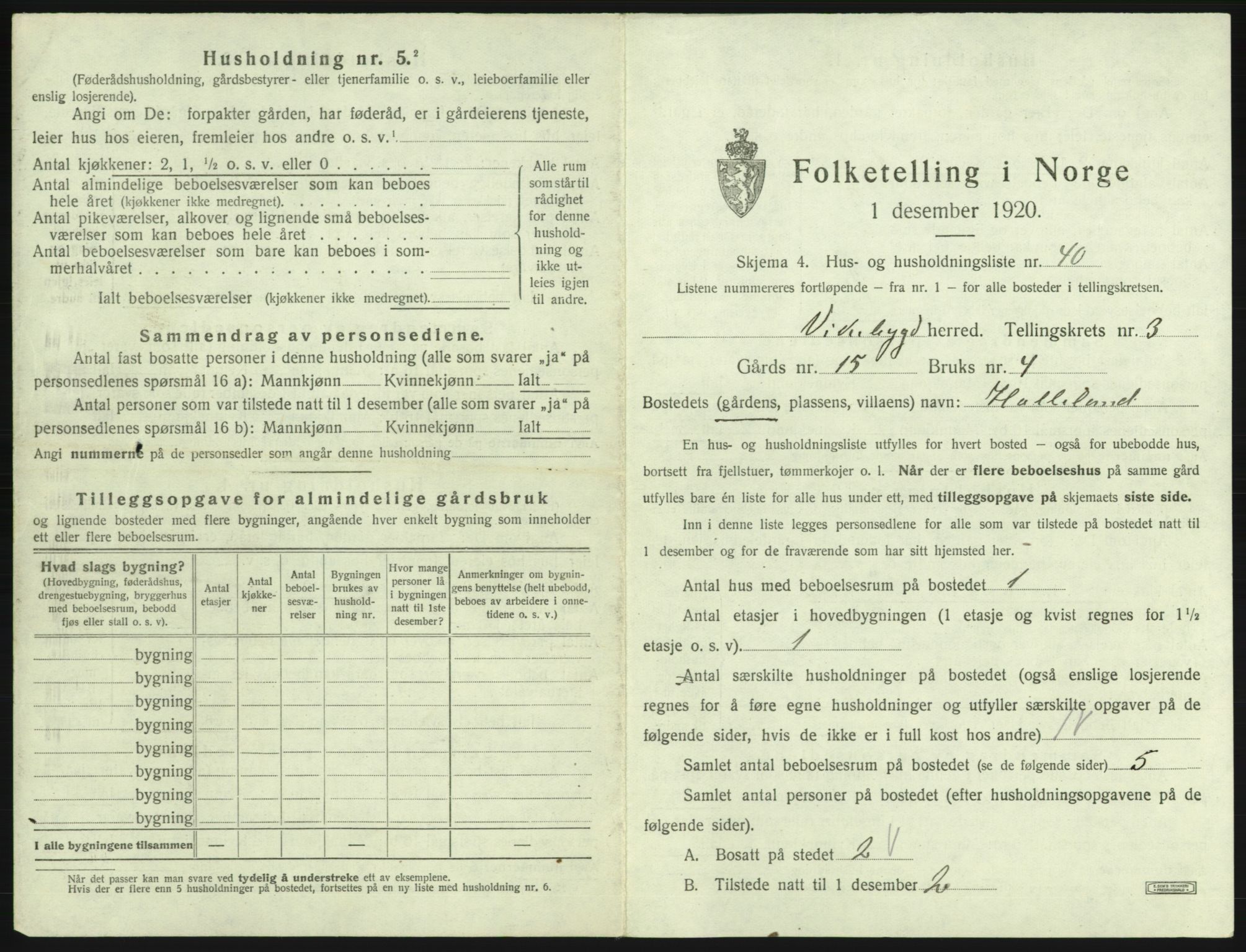 SAB, 1920 census for Vikebygd, 1920, p. 250