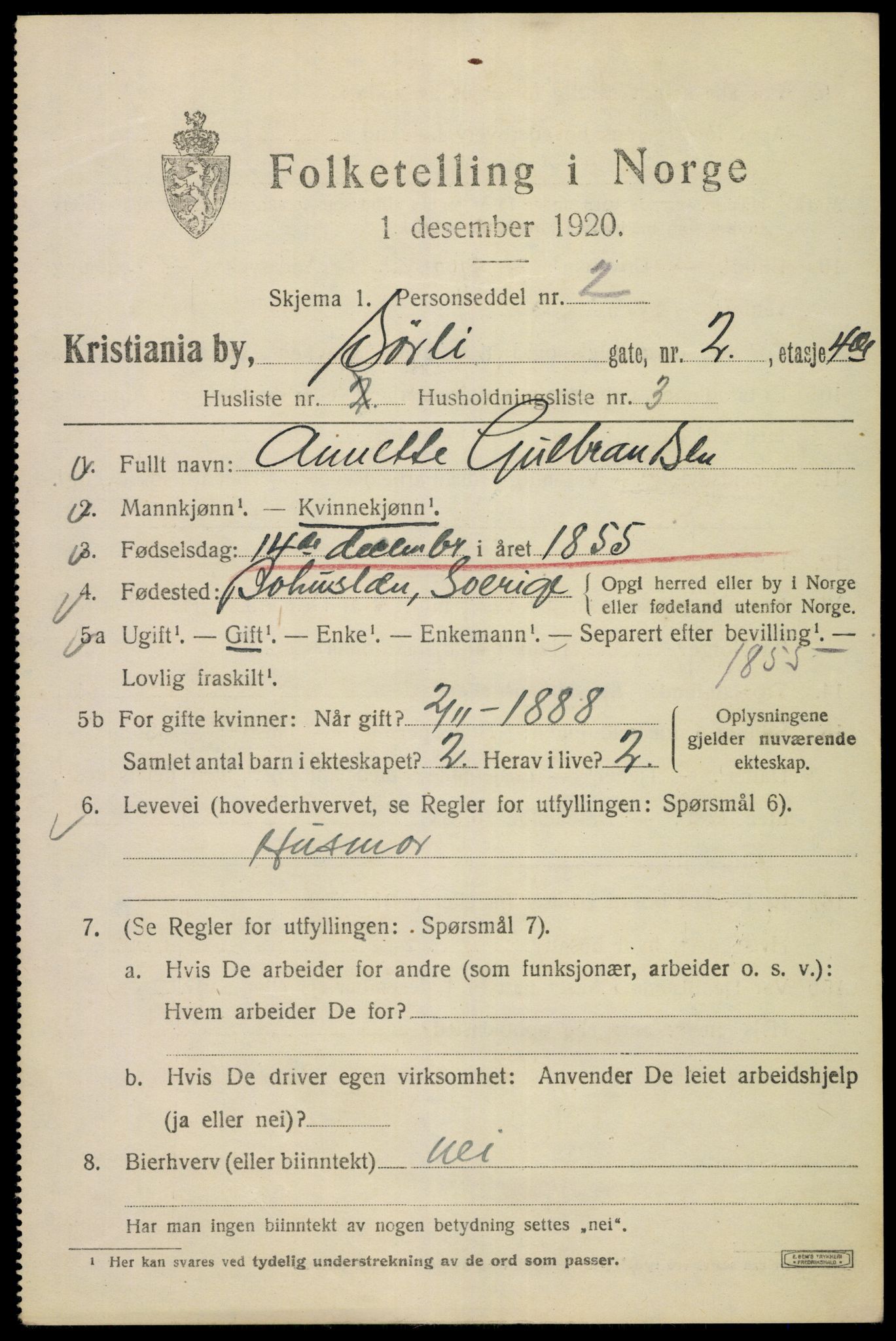 SAO, 1920 census for Kristiania, 1920, p. 562101